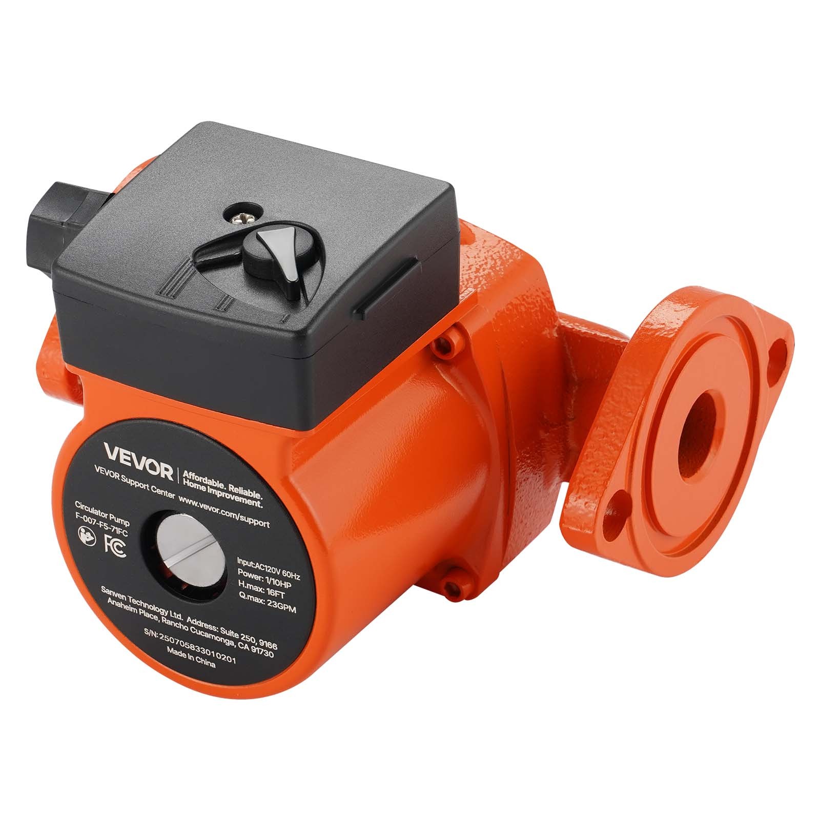 VEVOR F-007-F5-71FC Cast Iron Circulator Pump Hot Water Circulation 1/10HP 23GPM