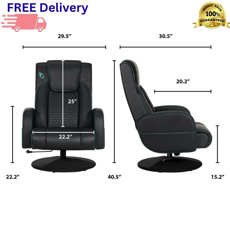 Pedestal Swivel Gaming Chair Ergonomic Reclining Office Seat Padded Arm New