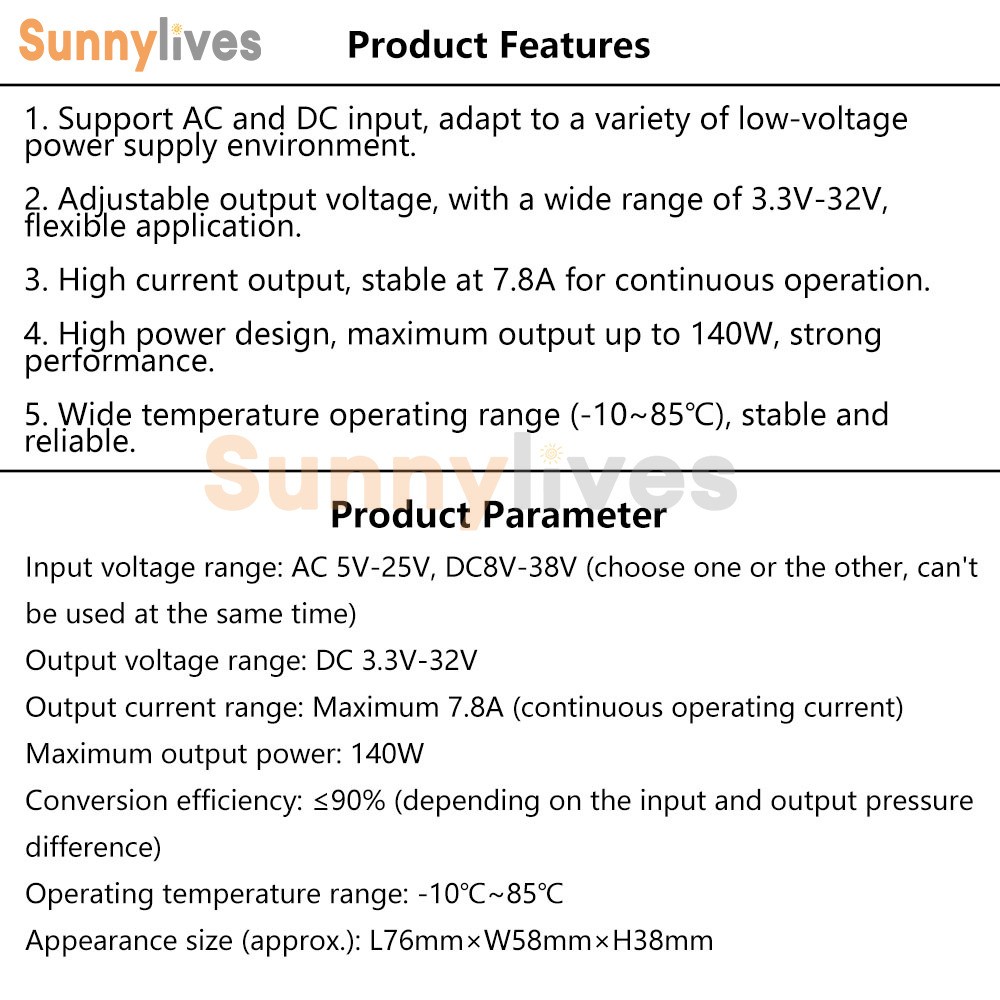 AC 5-25V/DC 8-38V To DC 3.3-32V Buck Power Module Adjustable Voltage Regulator