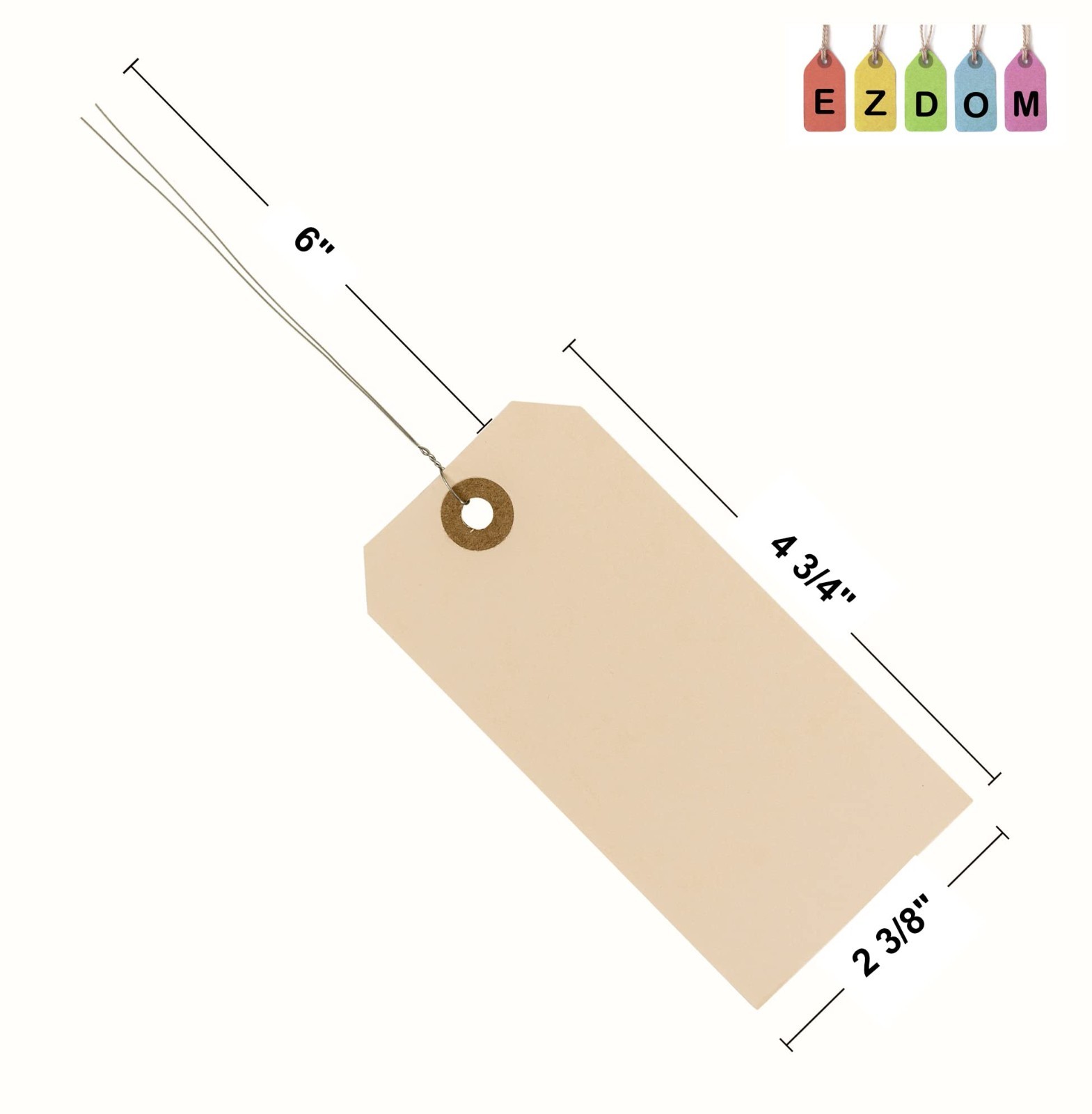 Blank Manila Label Tags with Wire Ties – 100 Pack, 4.75″ x 2.375″, Reinforced Ho