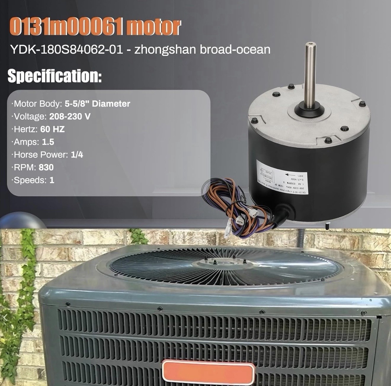 0131M00061SP 1/4 HP Condenser Fan Motor for Goodman Amana Janitrol 0131M00014PS