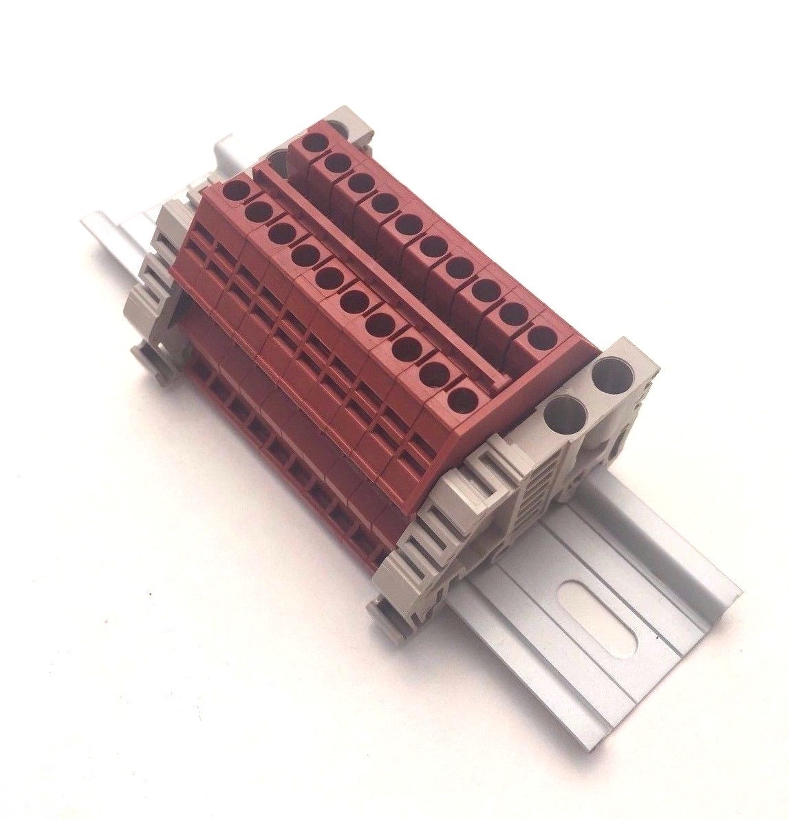 Power Distribution Terminal Blocks 10 Gang Red DIN Rail Dinkle 12AWG 20A 600V