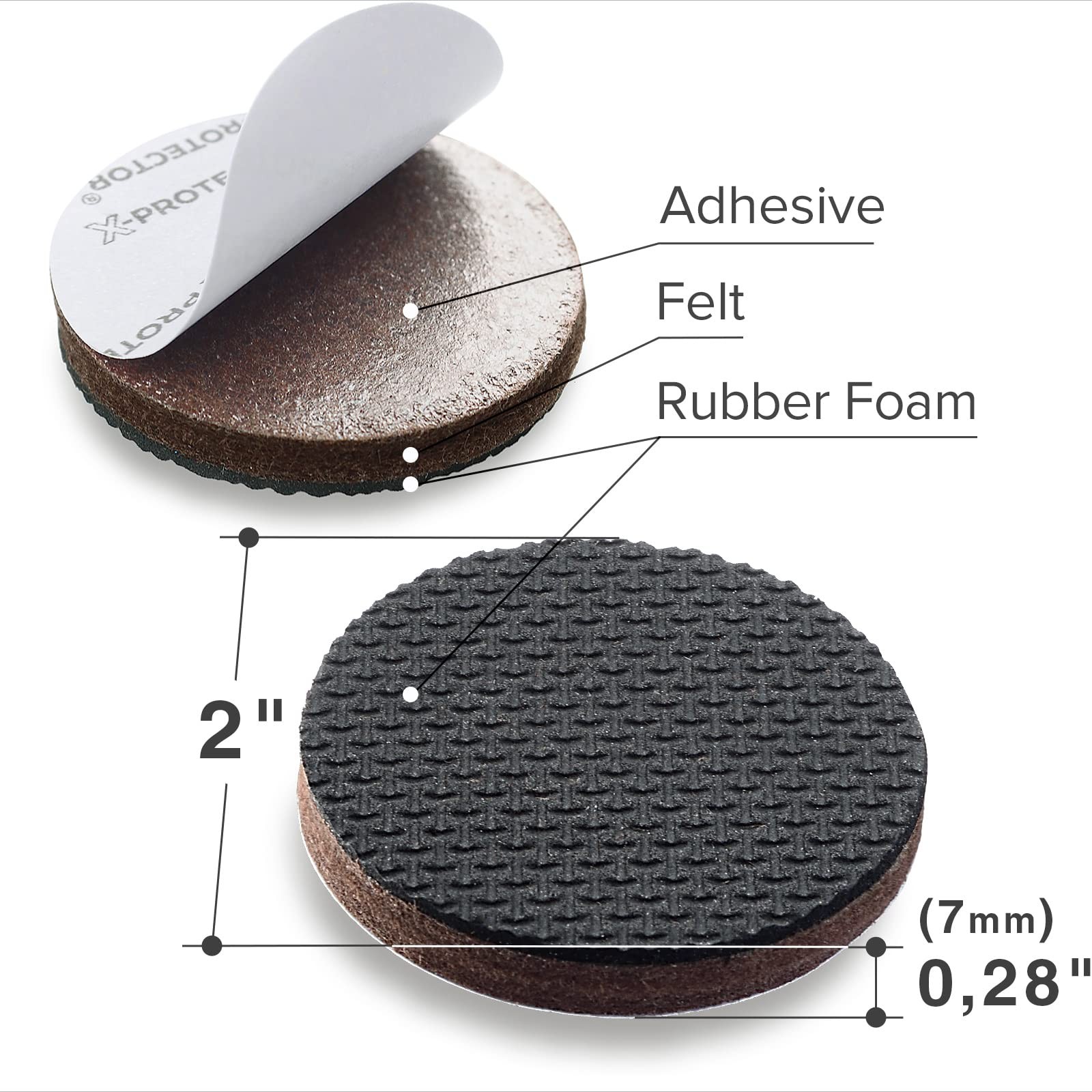 X-PROTECTOR Non Slip Furniture Pads – 8 pcs Premium 8 Round 2″, Black / Brown