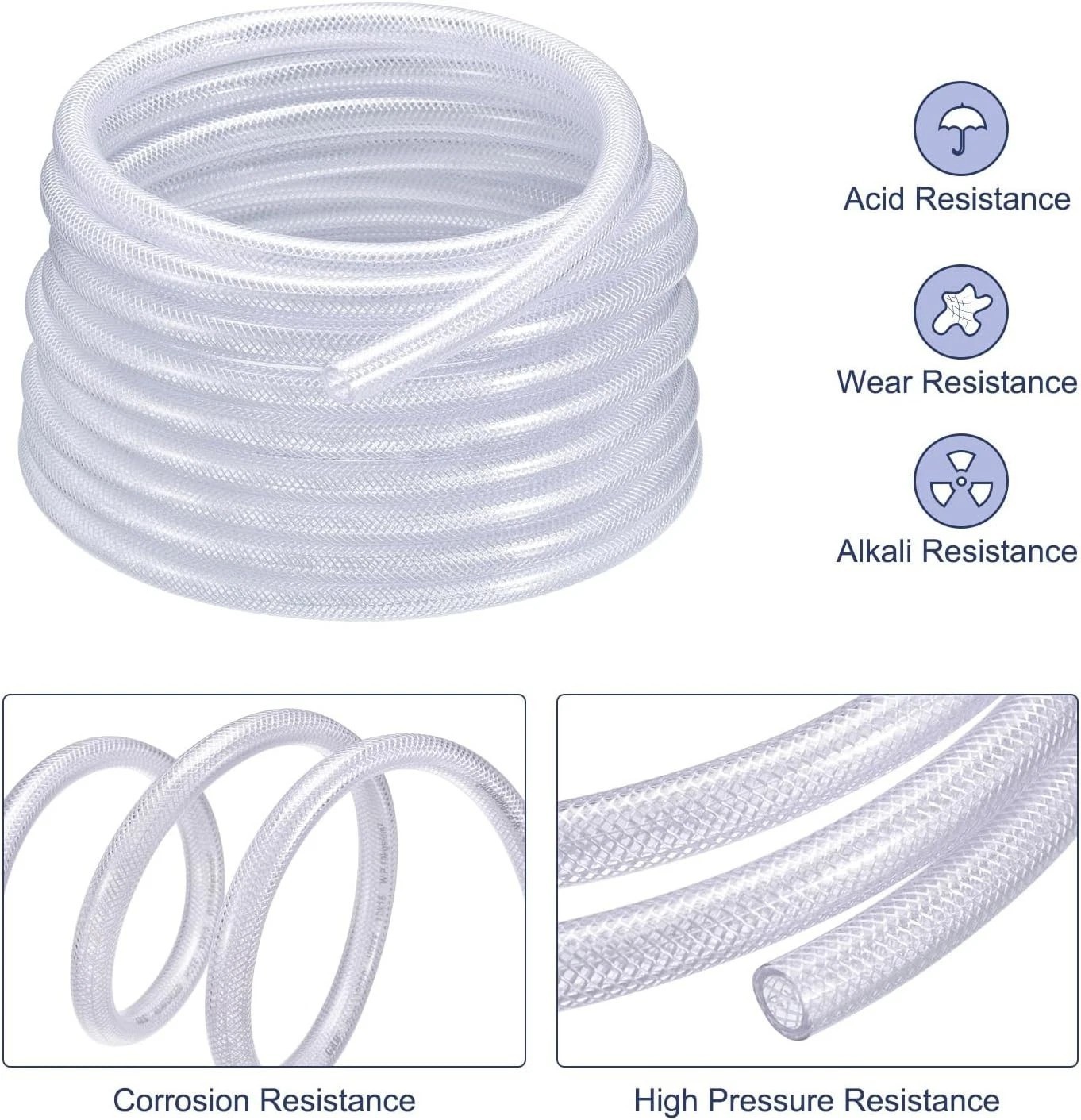 3/8″ ID x 5/8″ OD 50 Ft PVC Tube Braided Reinforced Tubing Flexible Hose Pipe…