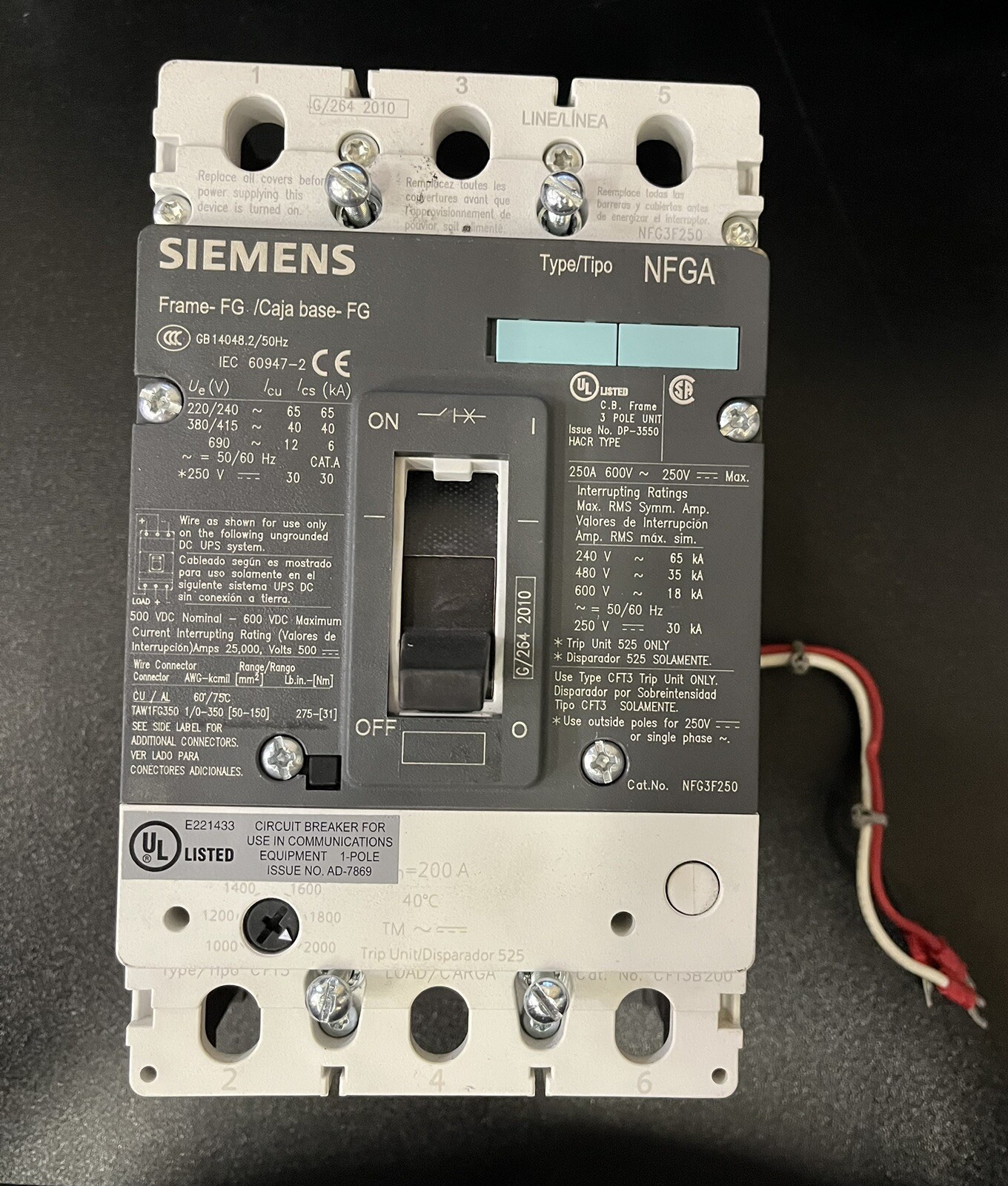 SIEMENS NFG3F250 (3P-250A-600V) W/ 200A TRIP CFT3B200
