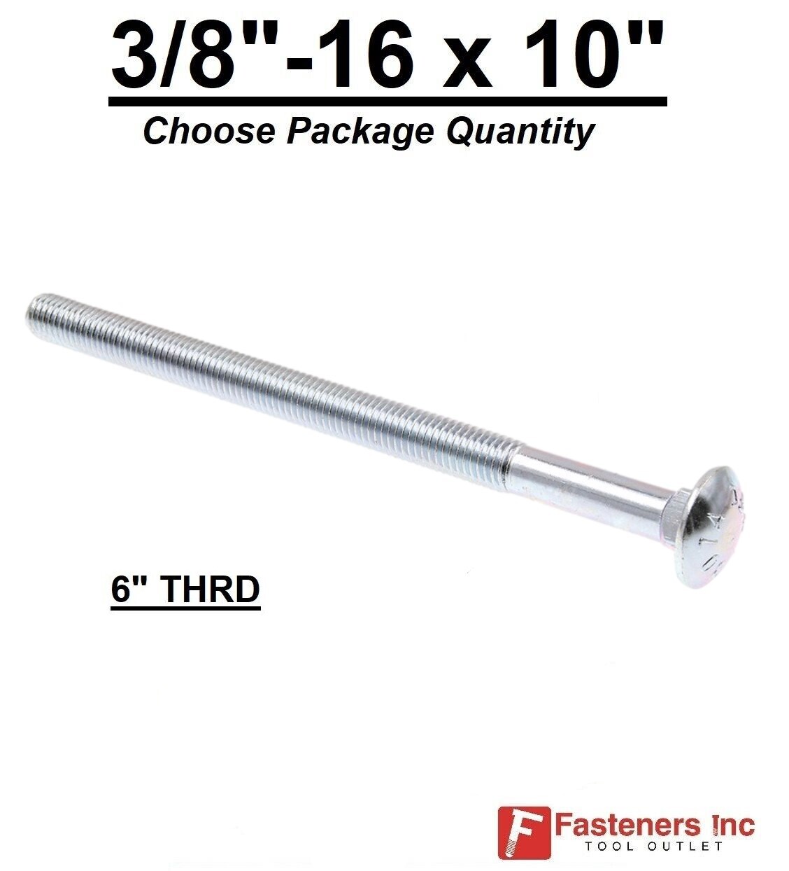 3/8-16 x 10″ Carriage Bolts A307 Grade 2 Zinc Plated «Coach Screws» 3/8″-16