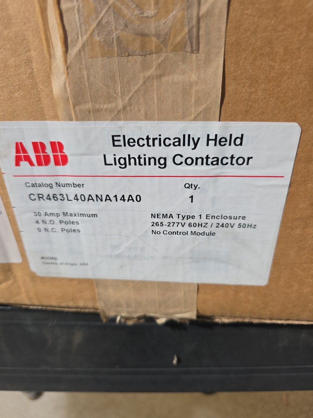ABB ELECTRICALLY HELD LIGHTING CONTACTOR CR463L40ANA14A0 W/ ENCLOSURE