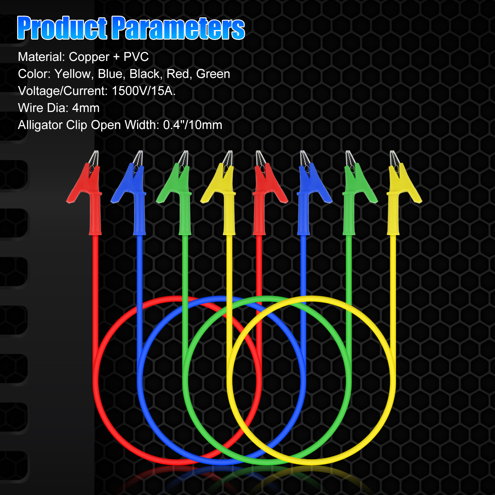 5Pcs Alligator Clips Electrical Test Leads Set 30V 15A Jumper Wires Cables Set