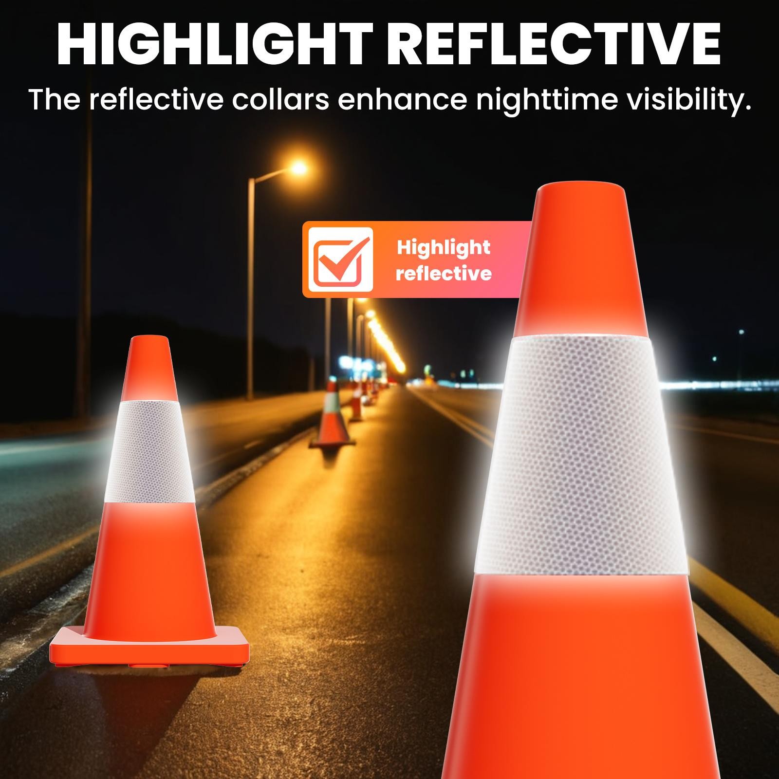 20 PACK 18″ Heavy Duty Traffic Safety Cones,2.97lbs Weight,W Reflective Collar