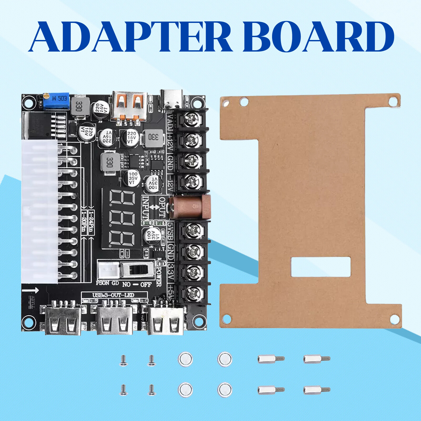 20/24Pin ATX Power Supply Breakout Board Adjustable Voltage Module / Case NEW