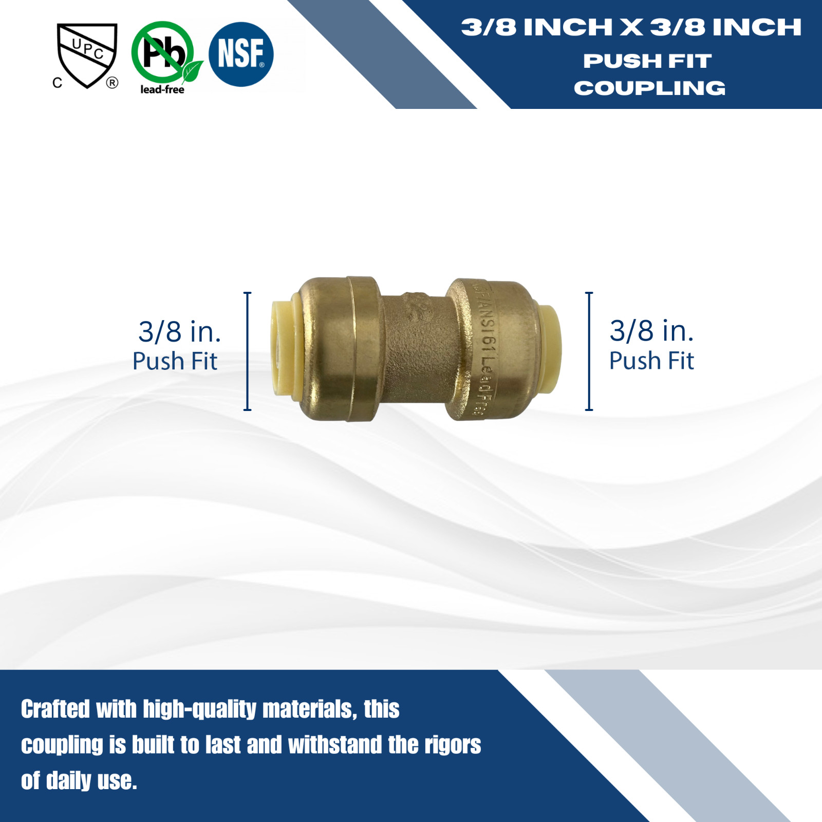 5 PIECES 3/8″ X 3/8″ PUSH FIT COUPLING – LEAD FREE BRASS