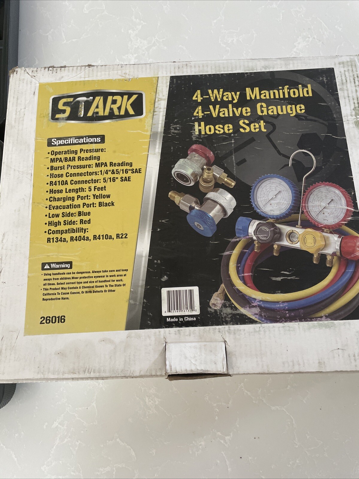 Stark USA 26016 4- Way Manifold 4- Valve Gauge Hose Set