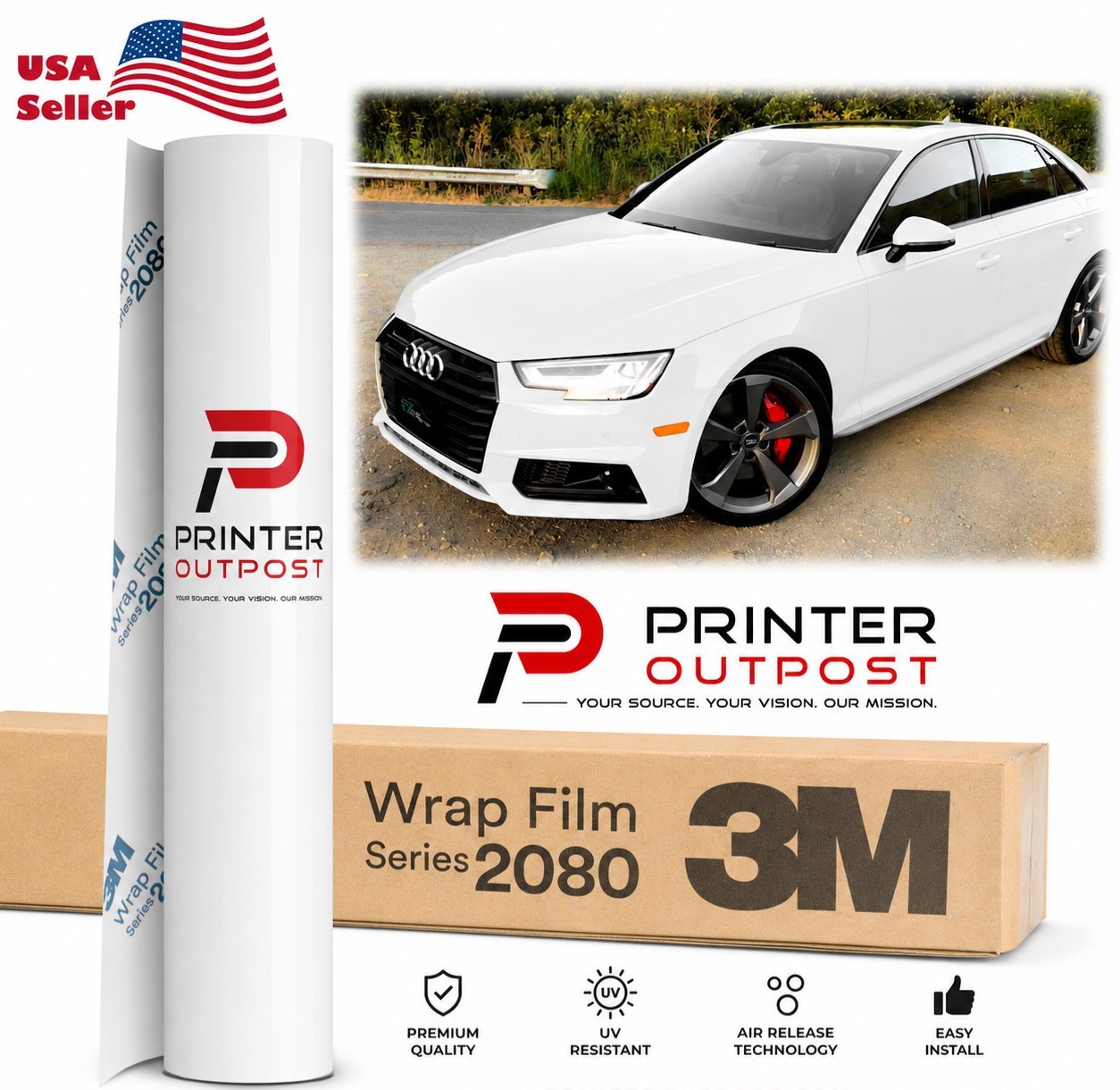 3M Wrap Film Series 2080 Gloss White 2080-G10 60″ x 25 Yd Vinyl Roll