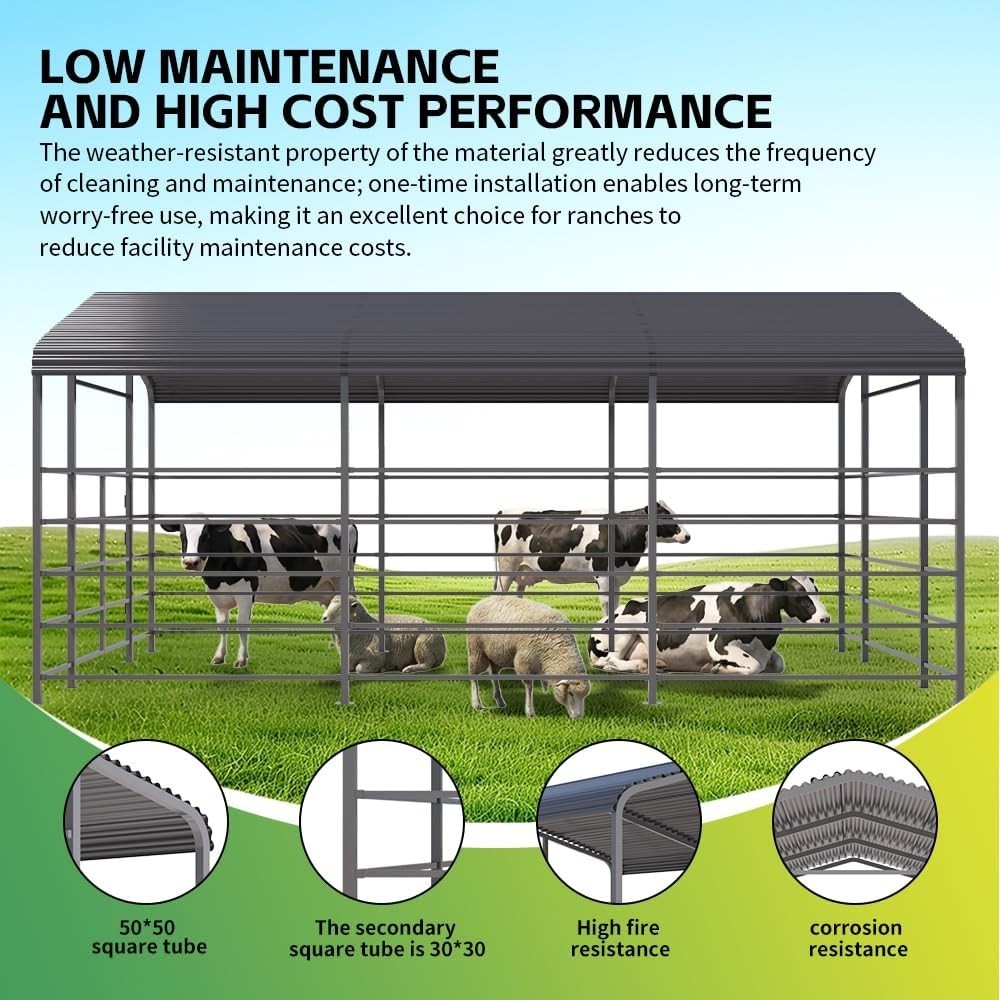 13x20ft Galvanized Metal Livestock Shelter Cattle Shed Steel Barn Horse Goat She