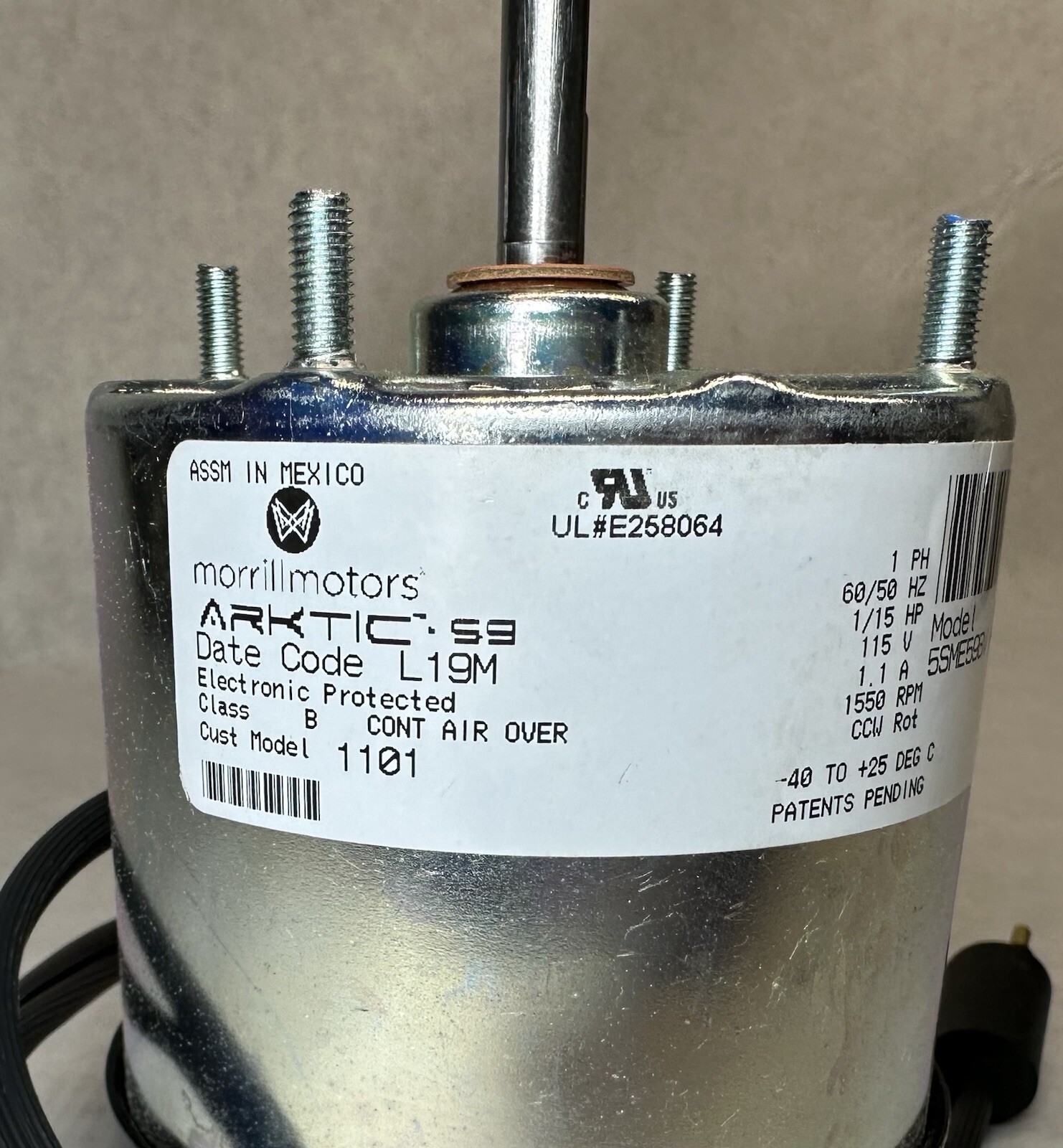 NEW Morrill Motors Arktic 59 Motor 5SME59BVA1229, 1/15 HP, 115V, 1550 RPM