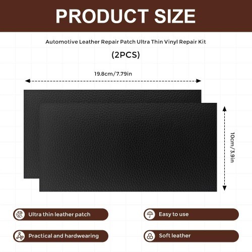 2PCS Self-Adhesive Vinyl Repair Patch Tape, 4×8 Inches for Furnit Color: Black