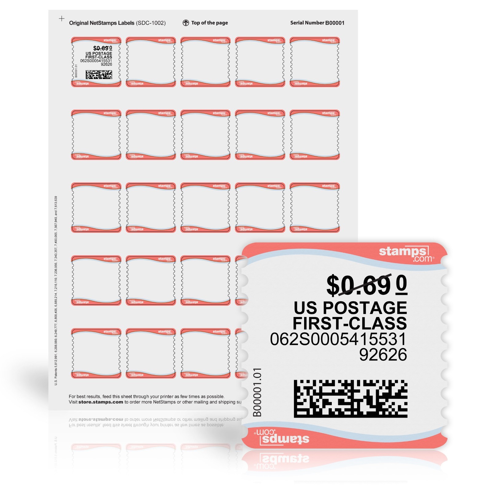 Stamps.com Original NetStamps Sheets 50 Pack | 1,250 Printable Postage Labels