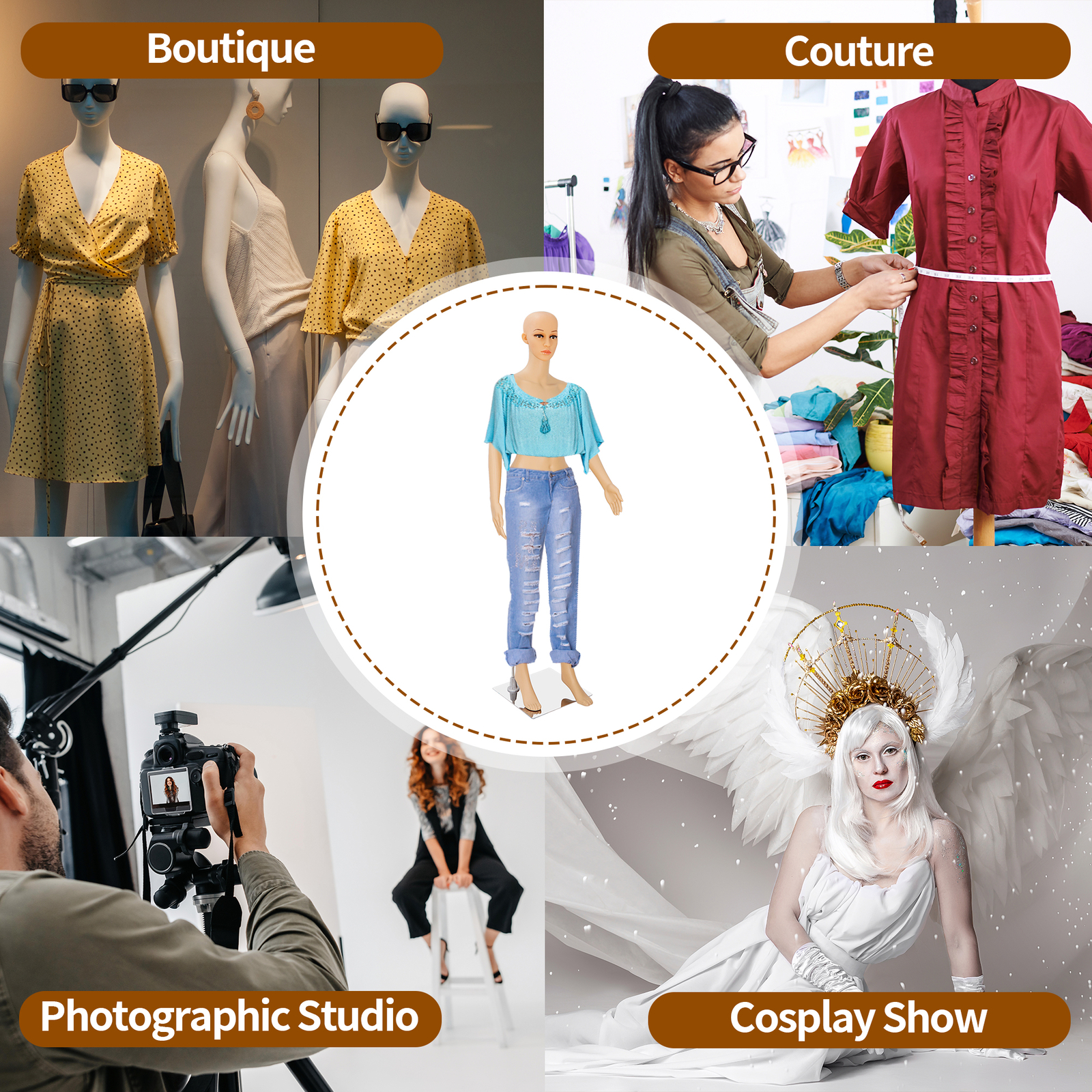 Female Mannequin Full Body PP Realistic Display Head Turns Dress Form with Base