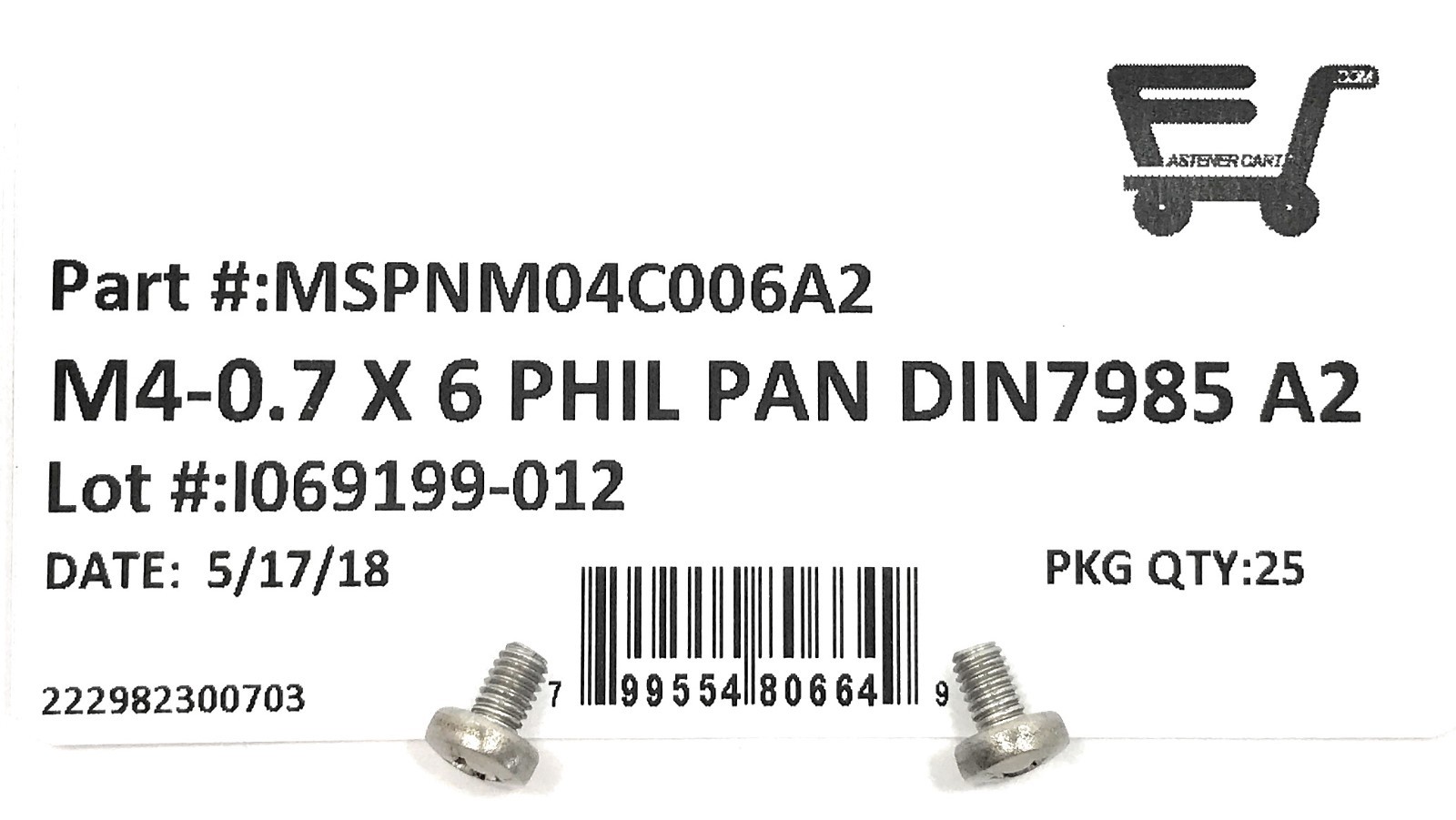 (25) M4-0.7 x 6 Stainless Steel Phillips Pan Head Machine Screw DIN7985 A2 M4x6