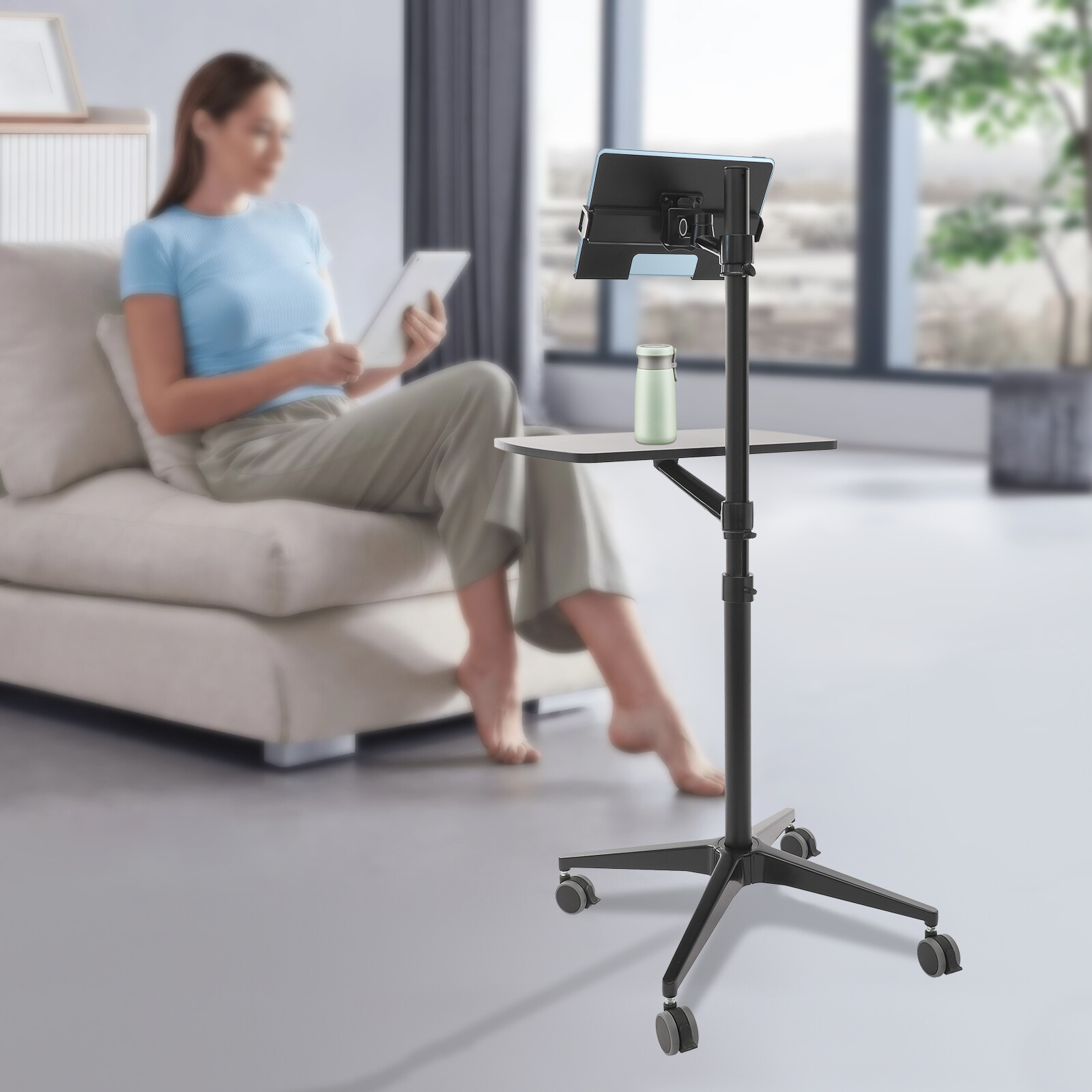 Portable Rolling Laptop Floor Standing Table Mobile Workstation Adjustable Hight