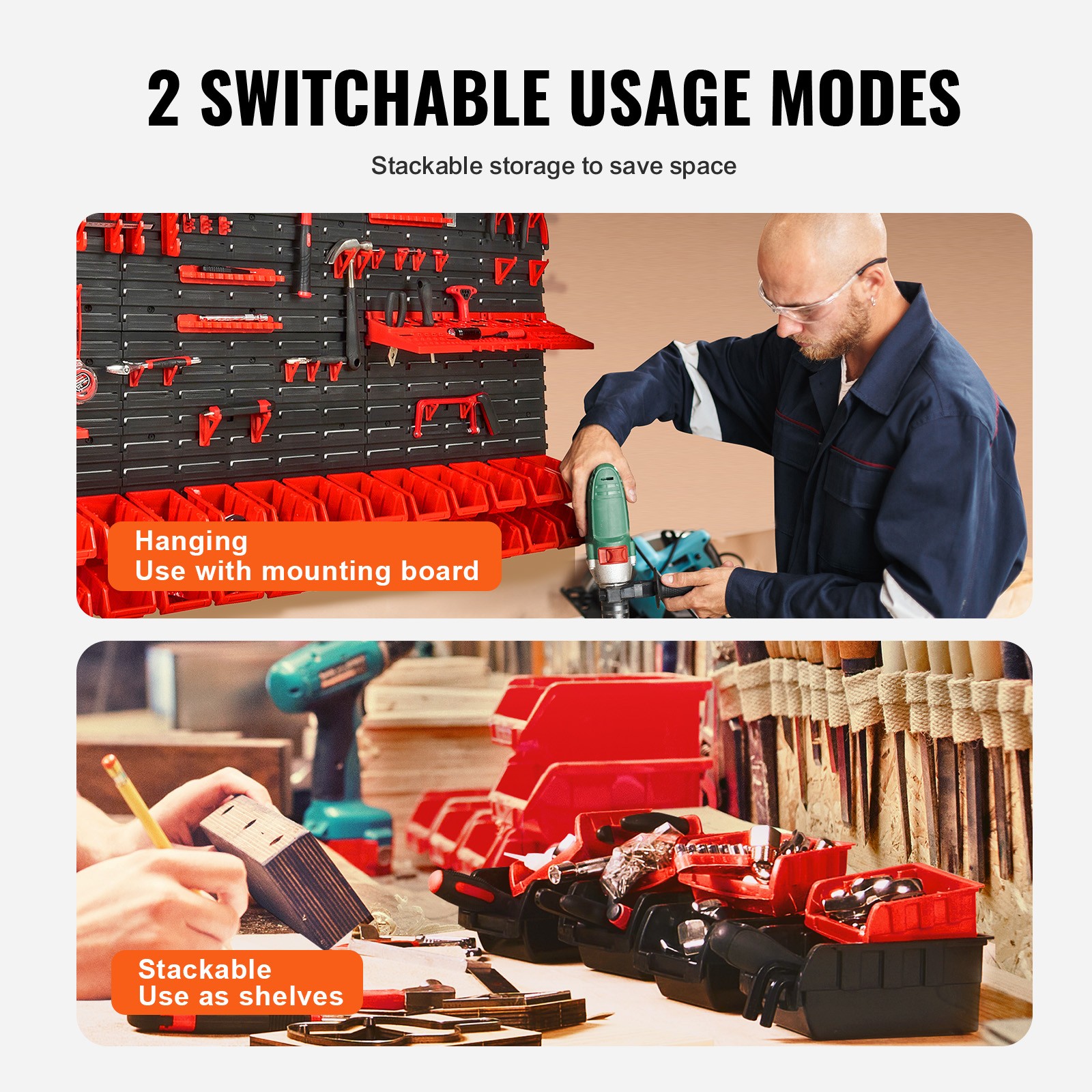 VEVOR Wall Mounted Storage Bins Small Parts Organizer Garage Tool Rack 30 Bins