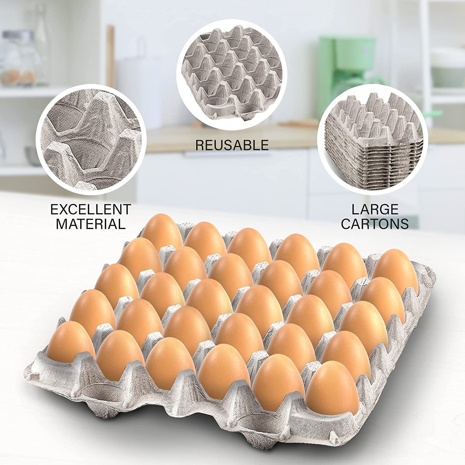 MT Products Pulp Flat Egg Cartons | Stores 30 Large to Small Eggs – Pack of 140