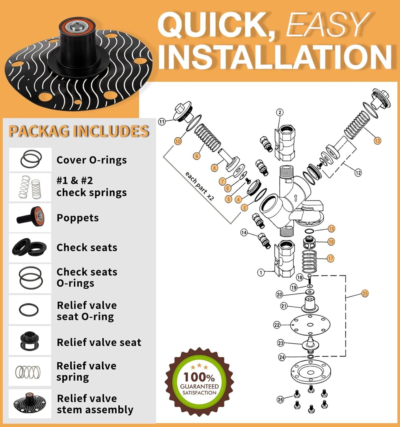 Inter Repair Kit For 3/4″-1″ Zurn Wilkins 975XL 975XL2 Backflow Preventer Parts