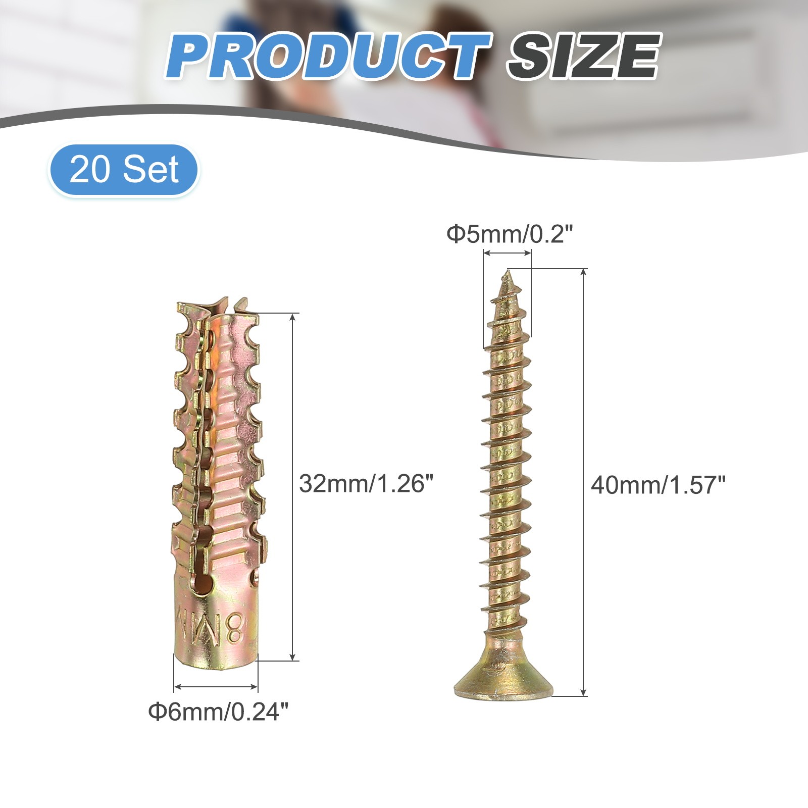 0.2 x 1.57» 20 Pcs Drywall Hollow Wall Anchors with Screws for Wall Multicolor