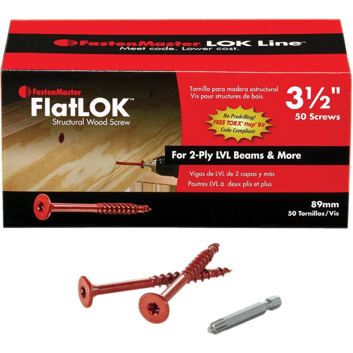 Flatlok No. 14 x 3-1/2 in. L #40 Torx Tap 0.164 in x 3.5 in, Red