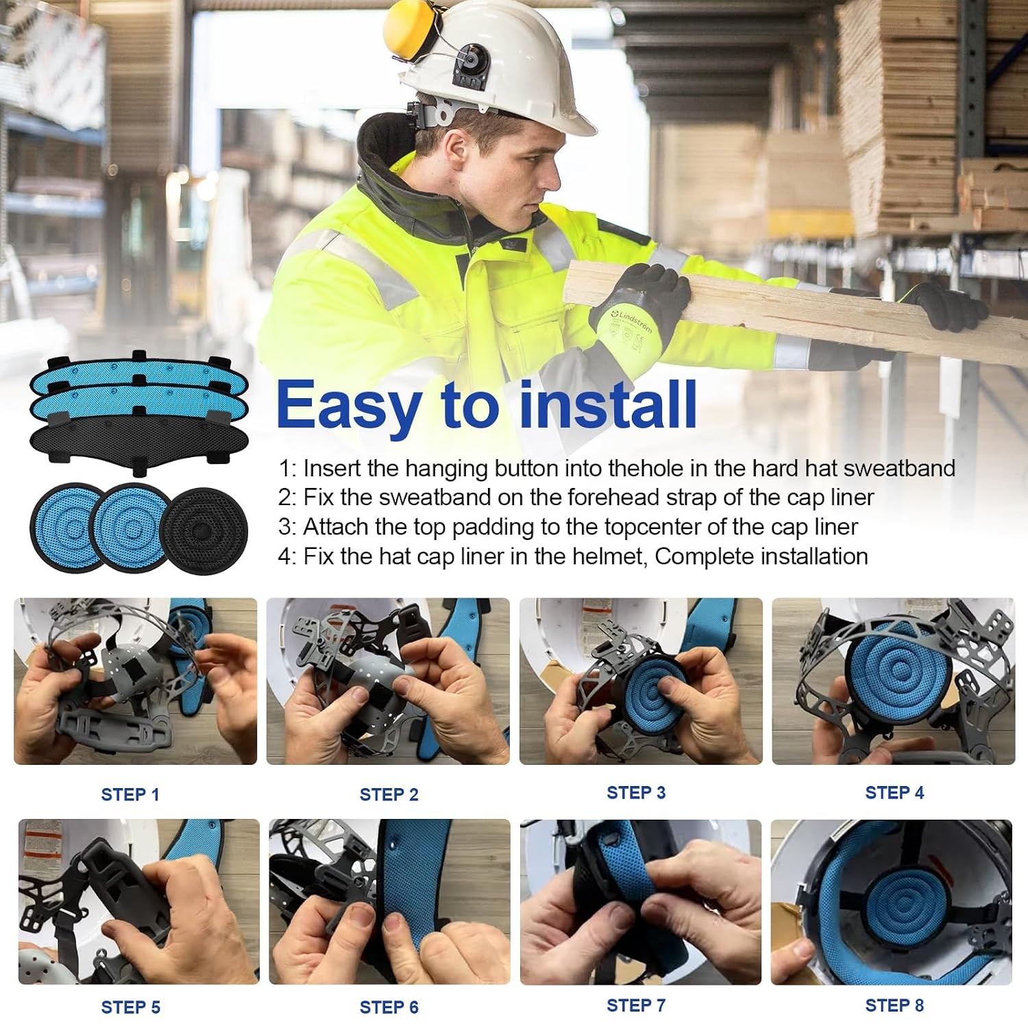 Washable Reusable Hard Hat Top Pads and Sweatbands Safety Helmet Accessories