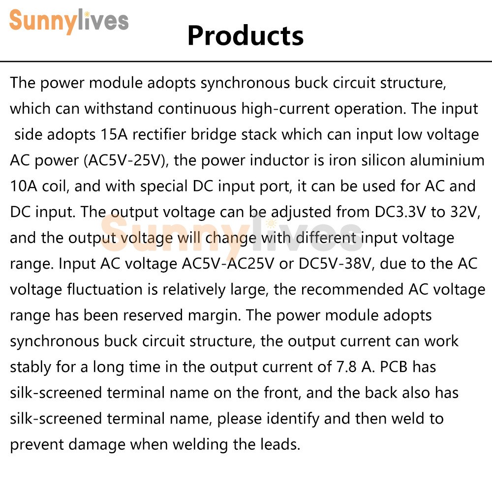 AC 5-25V/DC 8-38V To DC 3.3-32V Buck Power Module Adjustable Voltage Regulator