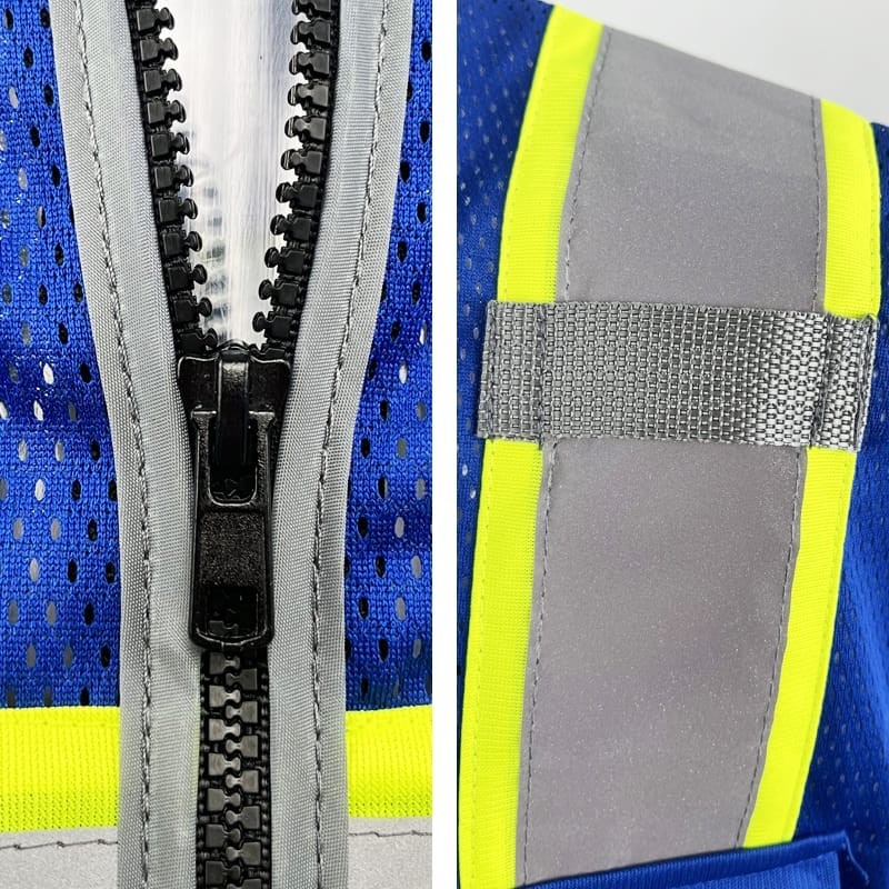 FX Class2 Hi-Vis Reflective Safety Vests with 6 Pockets and Zipper Front Blue .