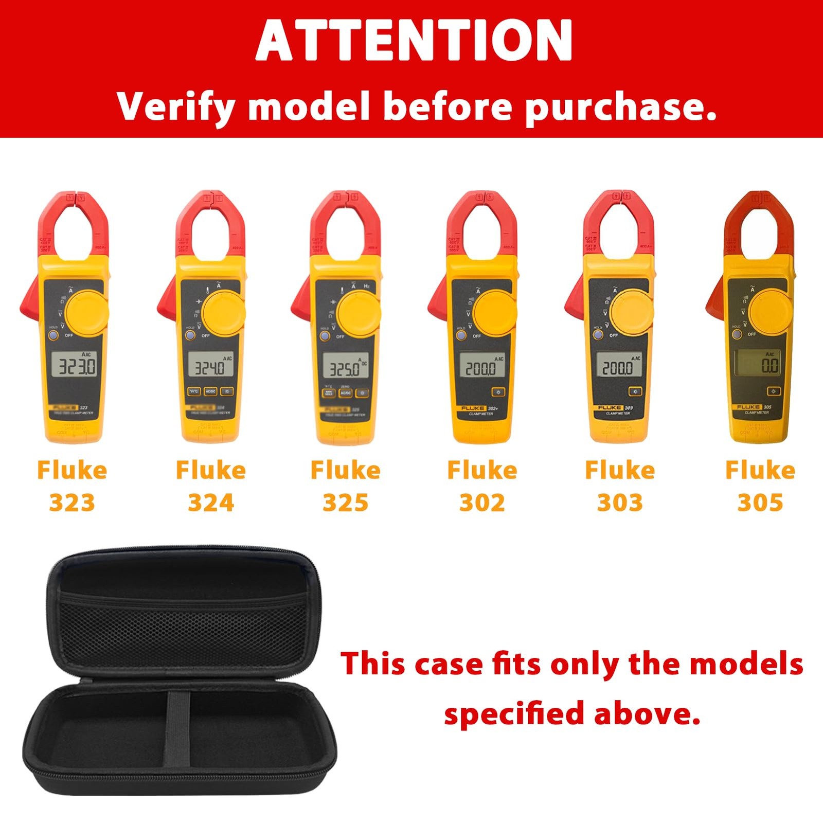 Hard Tool Carrying Case for Fluke 323/324/325/303/305 Clamp Multimeter FC Tru…