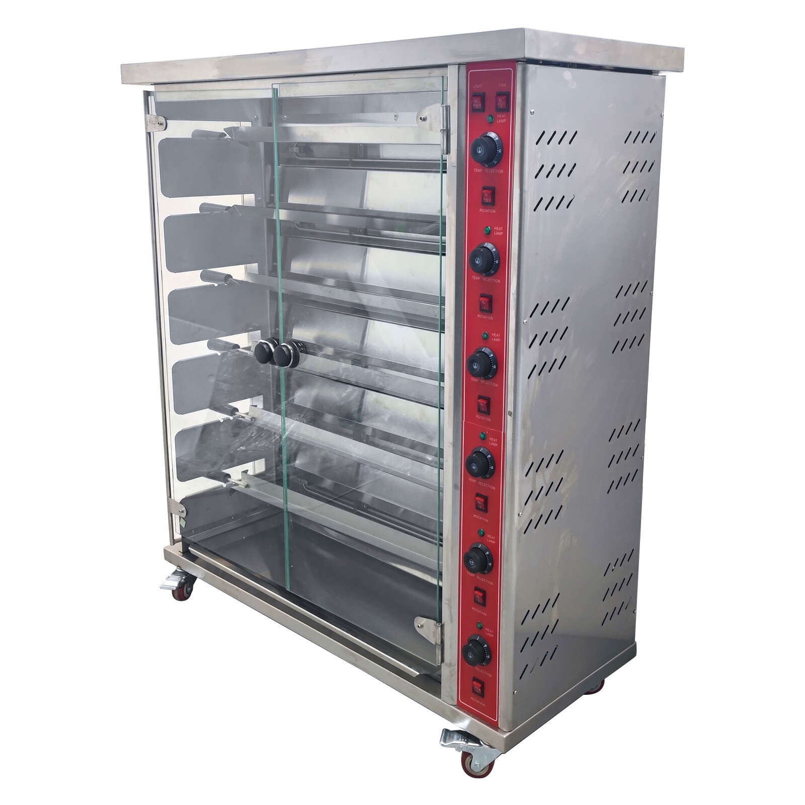 220V 6-Roll Electric Chicken Rotisserie Machine 122-572°F Automatic Roaster Oven