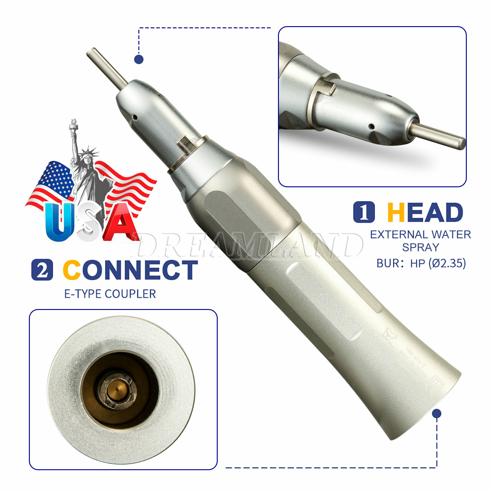 NSK Style Dental Slow Low Speed Straight Nosecone Air Motor Handpiece 4-Hole Kit