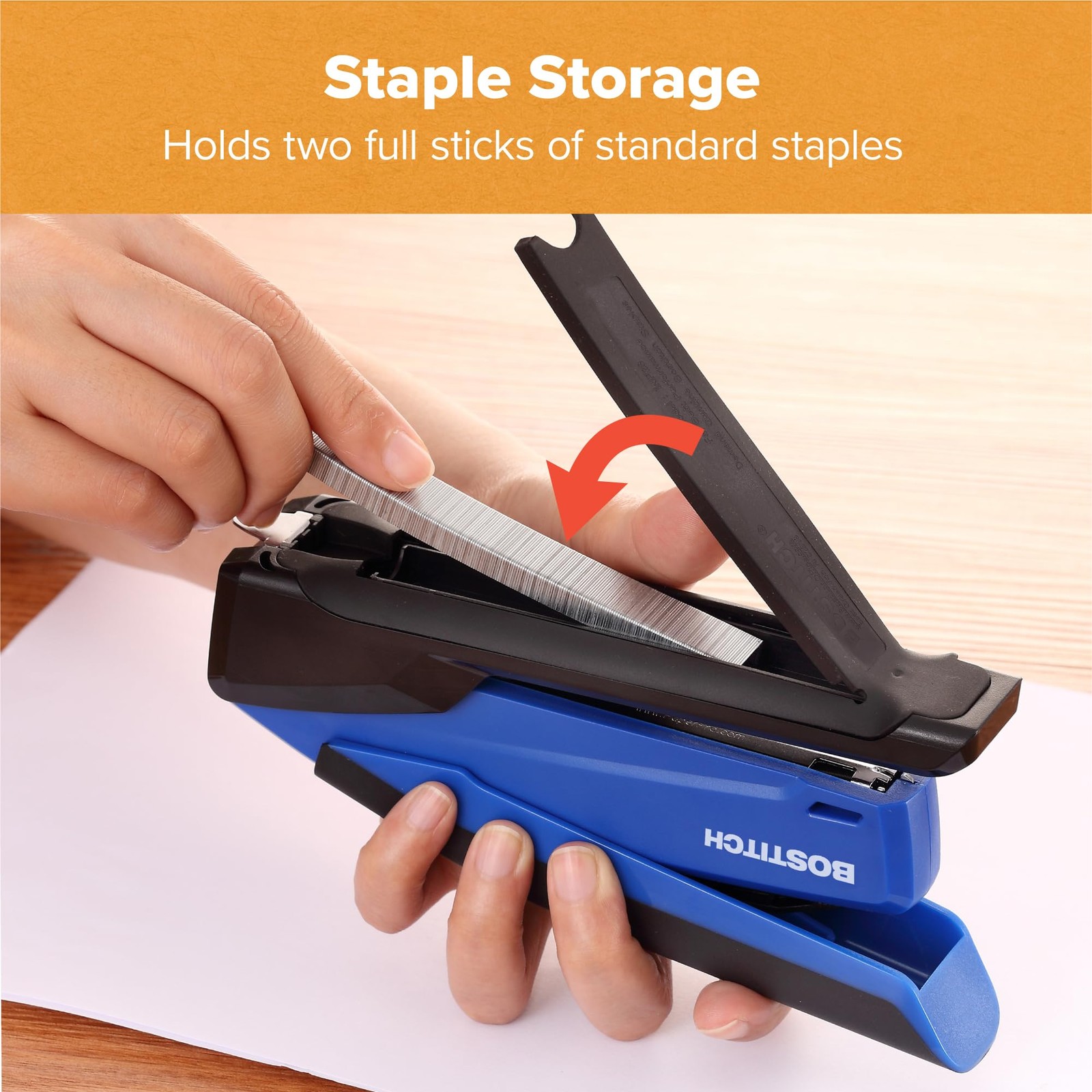 InPower SpringPowered Desktop Stapler, 20 Sheet Capcity, Built in Remover, Bl…