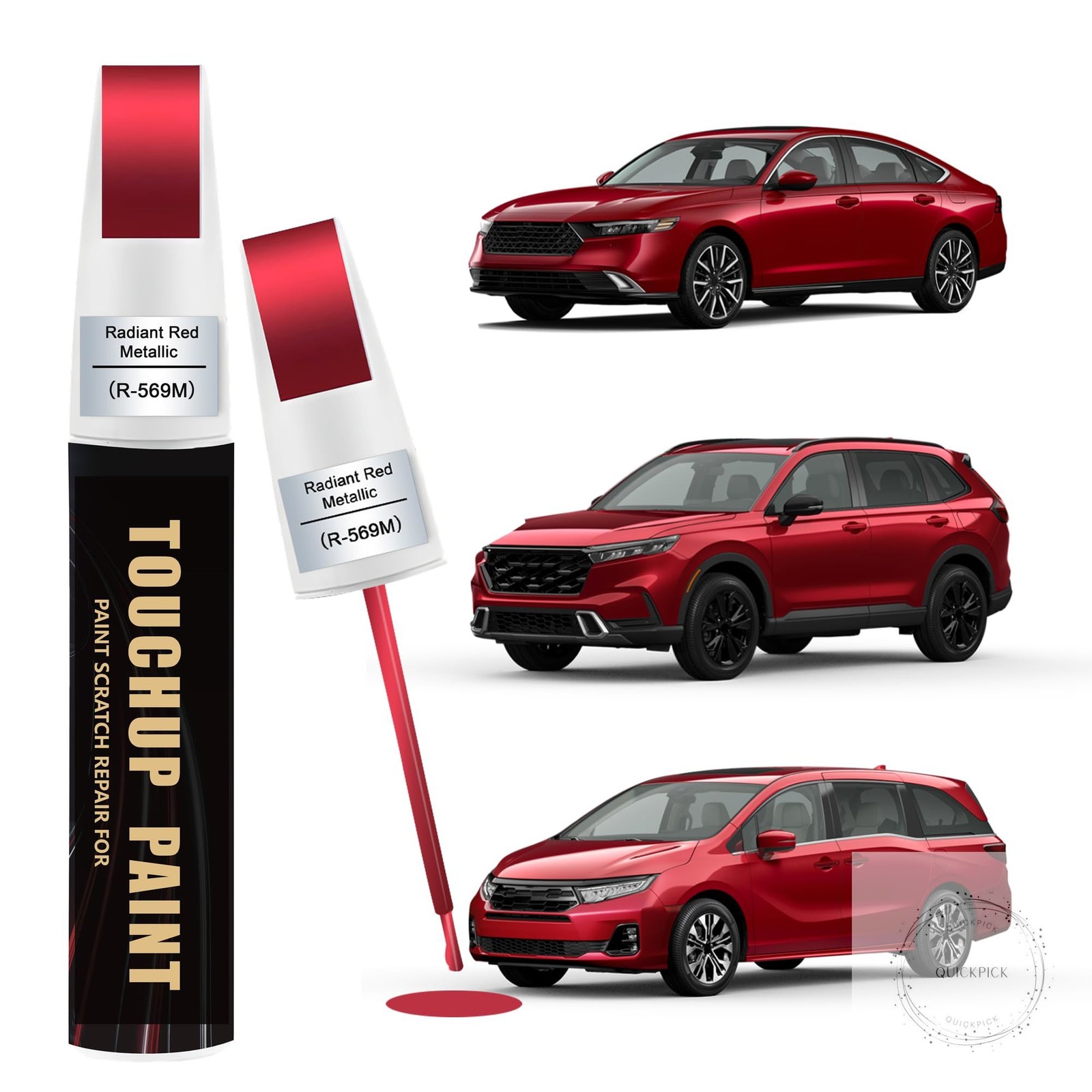 Radiant Red Metallic(R-569M) Car Paint Touch Up Pen Compatible with Honda,2-In-1