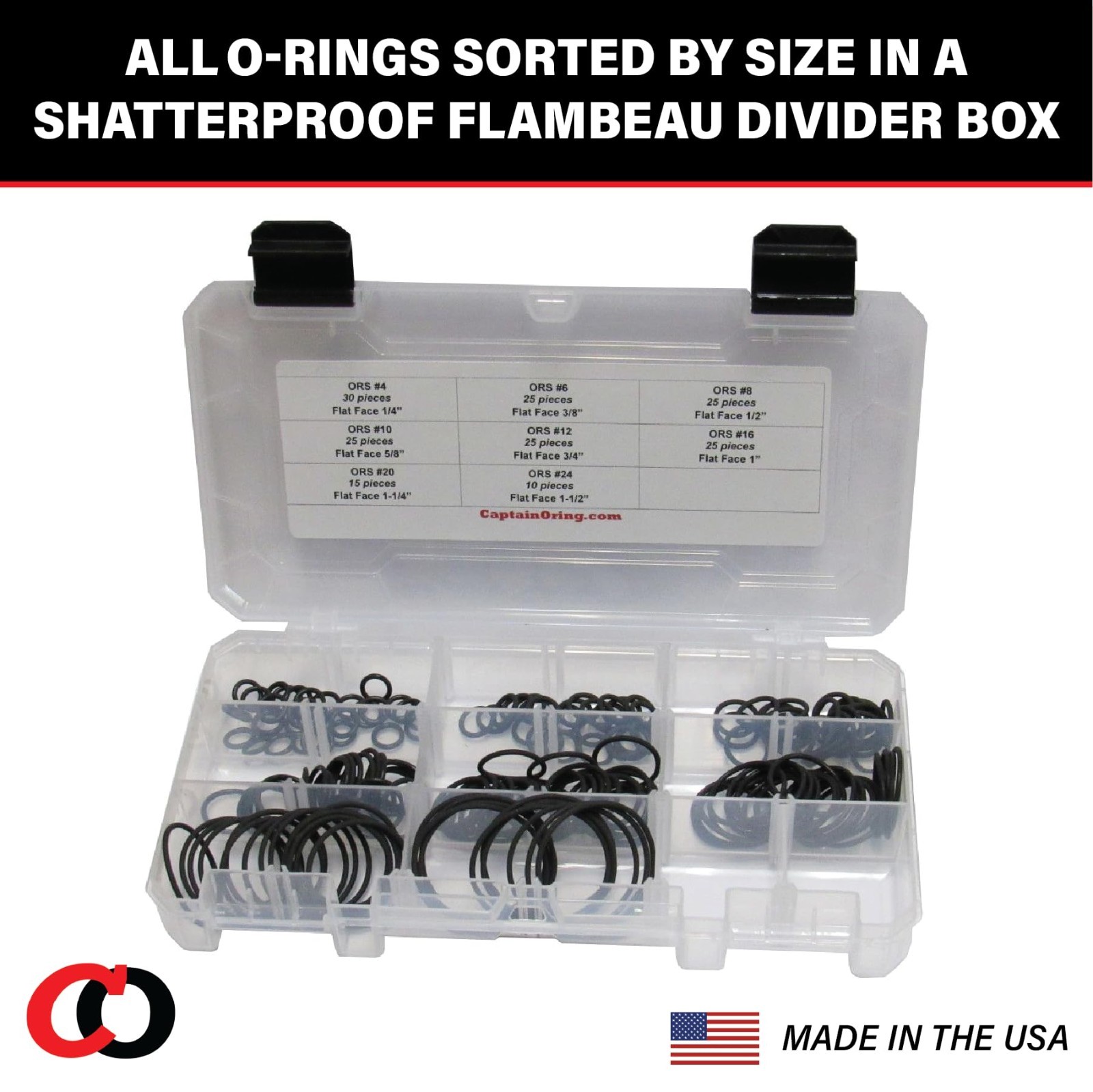 Hydraulic O-Ring Seal Kit for Flat Face Fittings – Buna 90, 180 Pieces, ORS/ORFS
