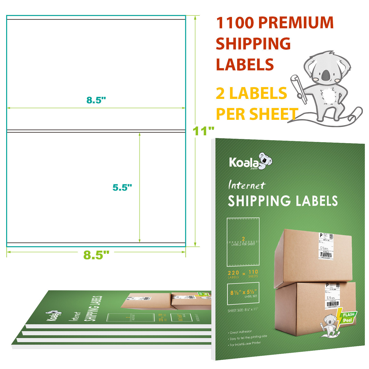1100 Shipping Labels 8.5×5.5 Self Adhesive Half Sheet Shipping Labels 1000 + 100