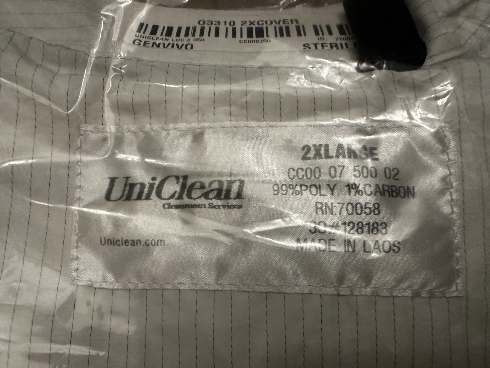 UNICLEAN 2XL COVERALL Class 7 – STERILE ESD – 03/31/2026 – 99% POLY 1% CARBON