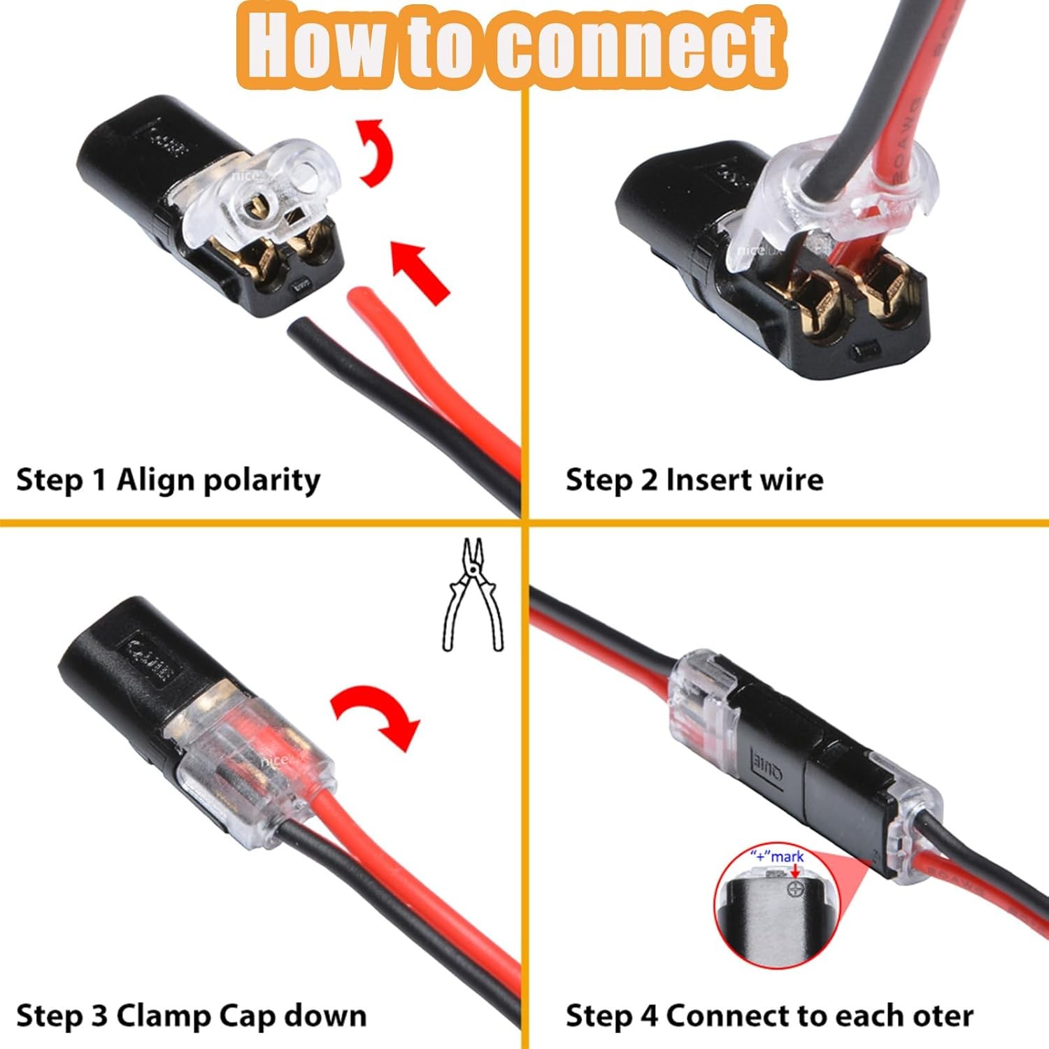 2 Pin Double Wire Plug in Connector, Low Voltage Wire Connectors (20/50 Pcs)