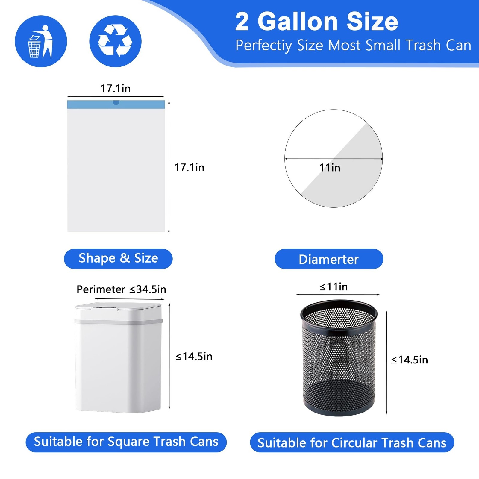 Small Trash Bags 2 Gallon, 360 Count -1.2 Mil Drawstring Mini Garbage Bags, W…