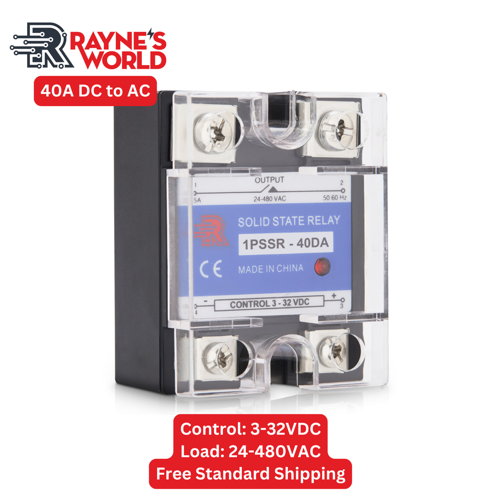 40 Amp DA Solid State Relay Module SSR-DC to AC-3-32VDC Control-24-480VAC Output