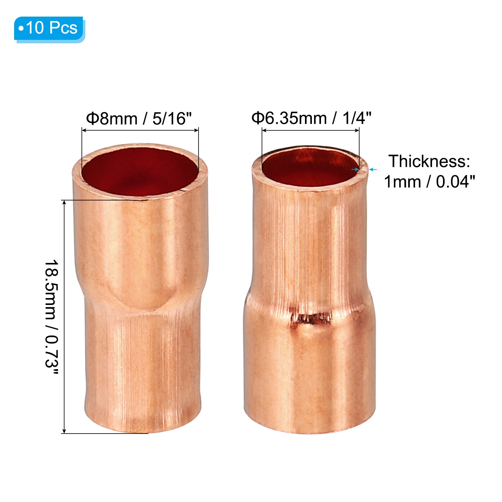 10Pcs 5/16″ to 1/4″ ID Reducer 99.9% Pure Copper Coupling Pressure Fitting