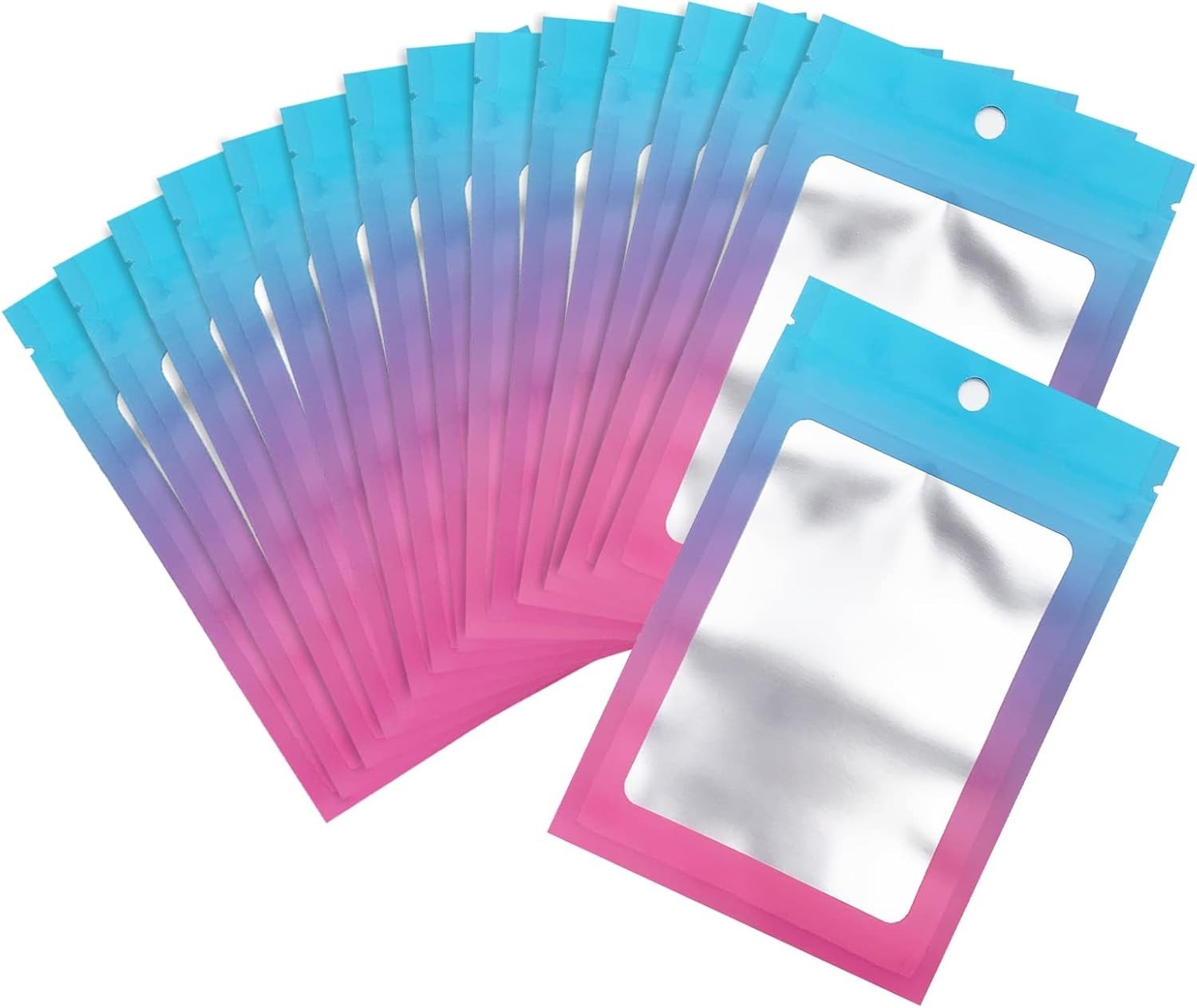 100 Pcs Gradient Colors Resealable Mylar Bags Blue Pink, 4×6 In | Zipper Foil…
