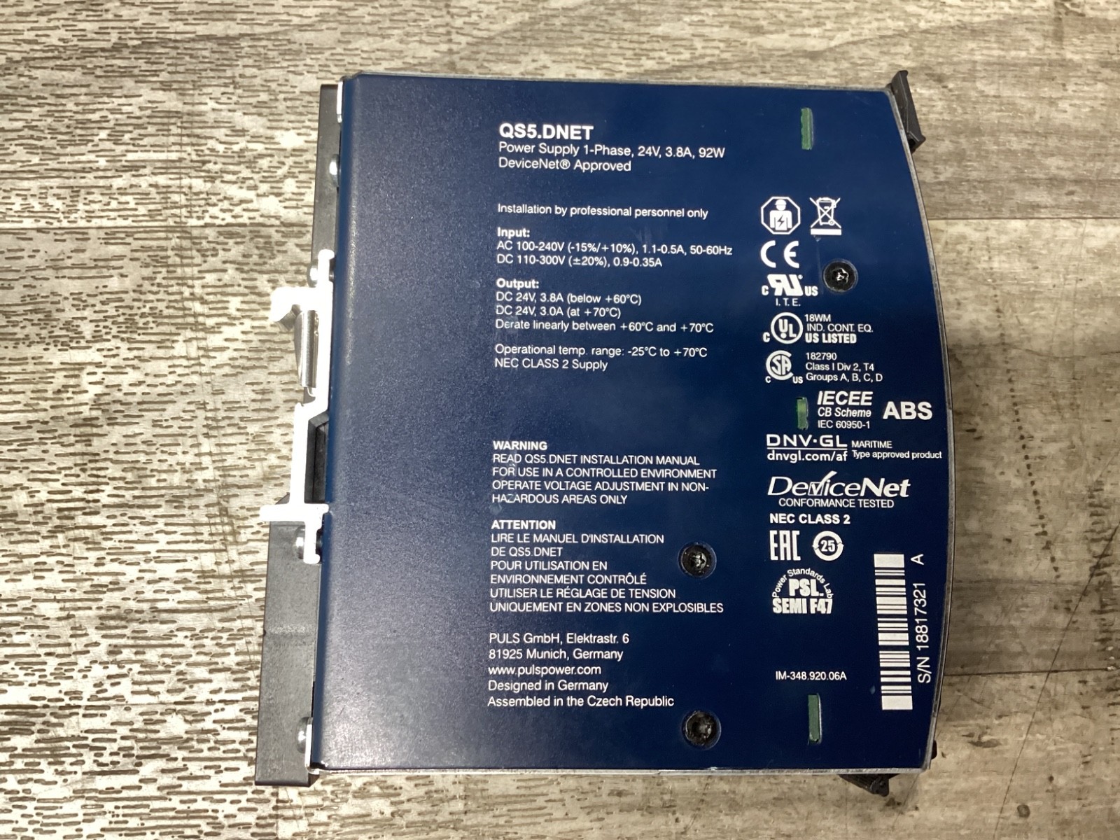 PULS Dimension QS5.DNET NEC Class 2 Power Suppy #135N158