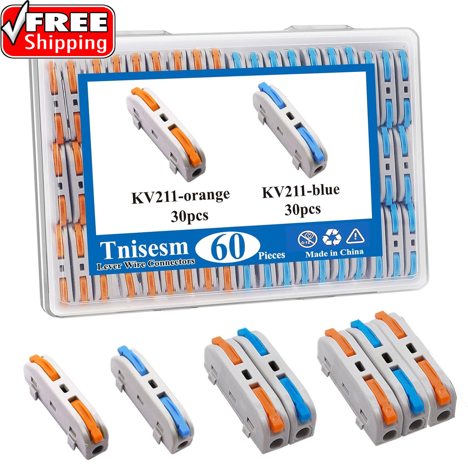 60PCS Lever Wire Connectors AWG28-12, Quick Connect Electrical Splicing Kit for