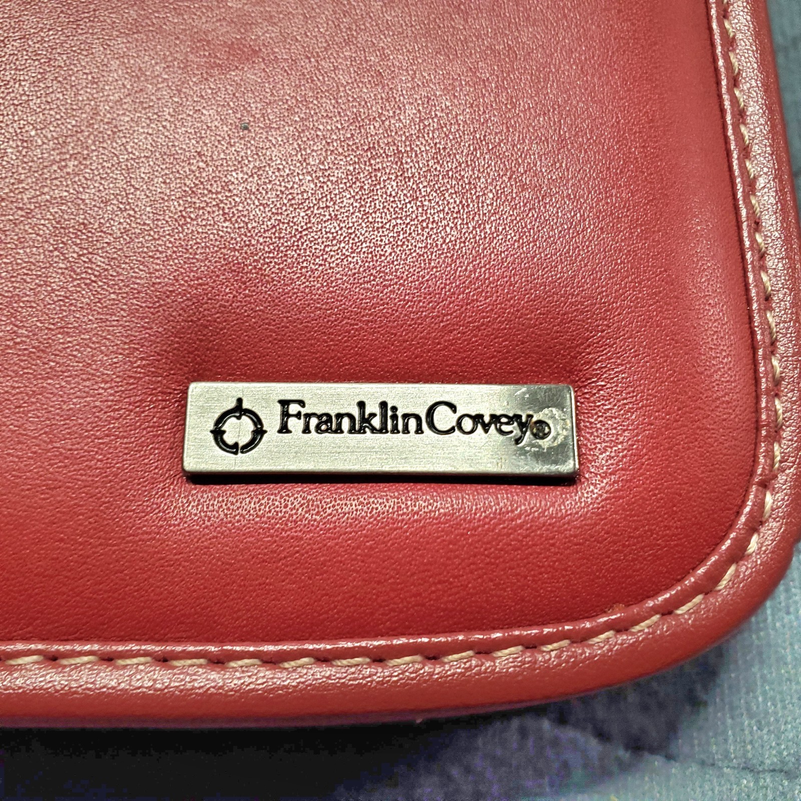 ​VTG Franklin Covey 7 Ring Leather Planner Organizer Zip Up Cranberry Red 11″x8″