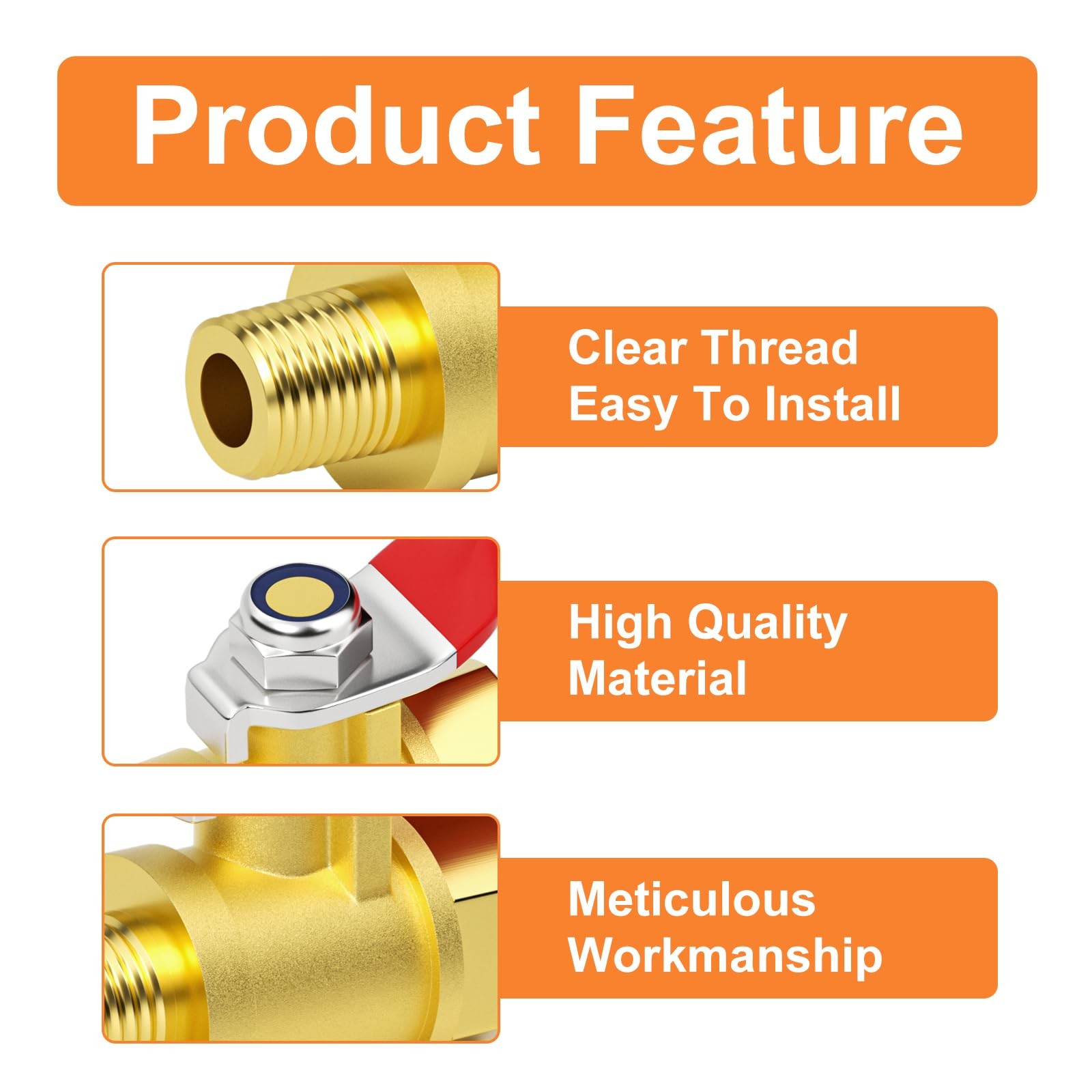 5PCS 1/8 Inch Brass Mini Ball Valve, Shut Off Valve, 1/8 Inch Male x Female NPT