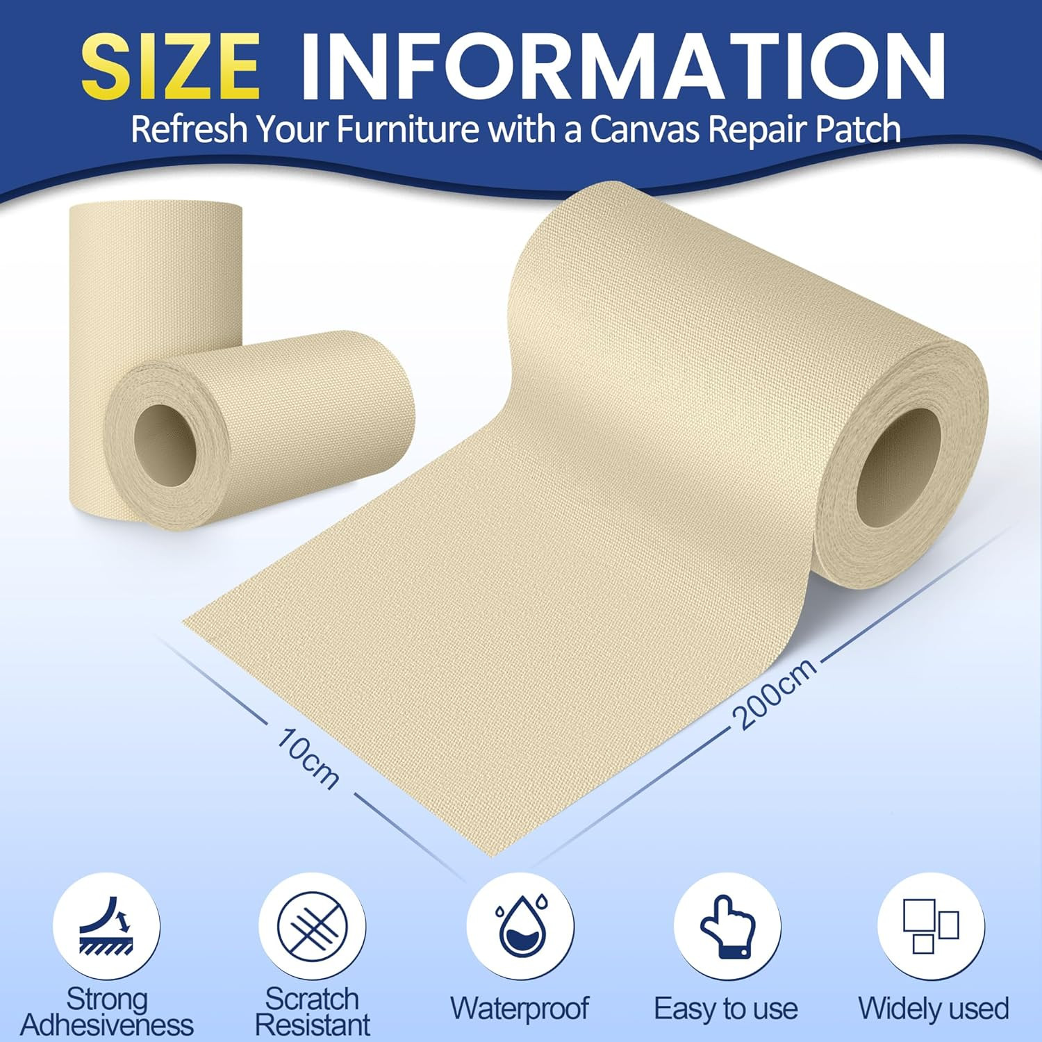 Self-Adhesive Canvas Repair Tape, 4″ x 79″ Waterproof Canvas Repair Patch, Fabri